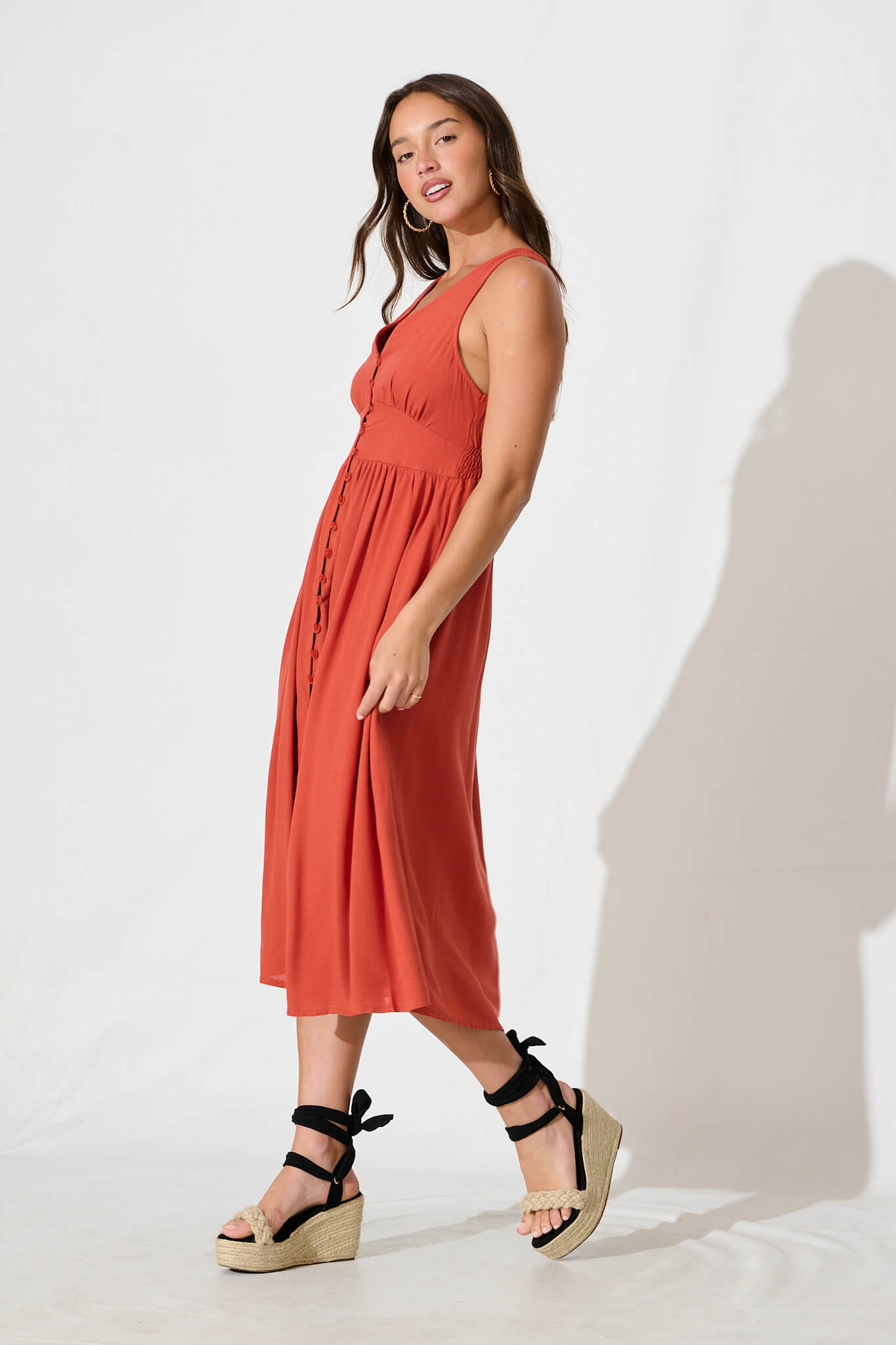 Ryland Midi Dress in Rust Linen Cotton