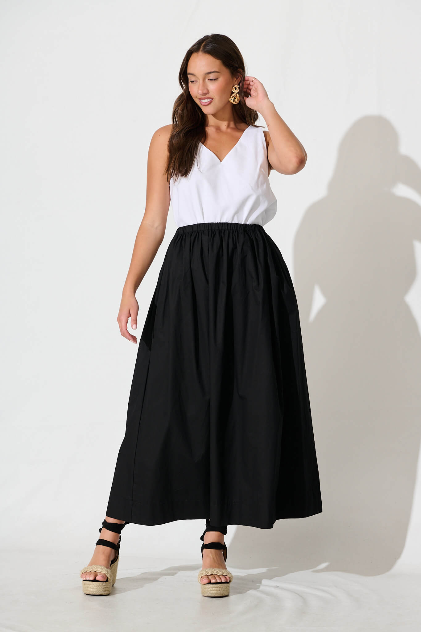 Keeney Maxi Skirt in Black Cotton