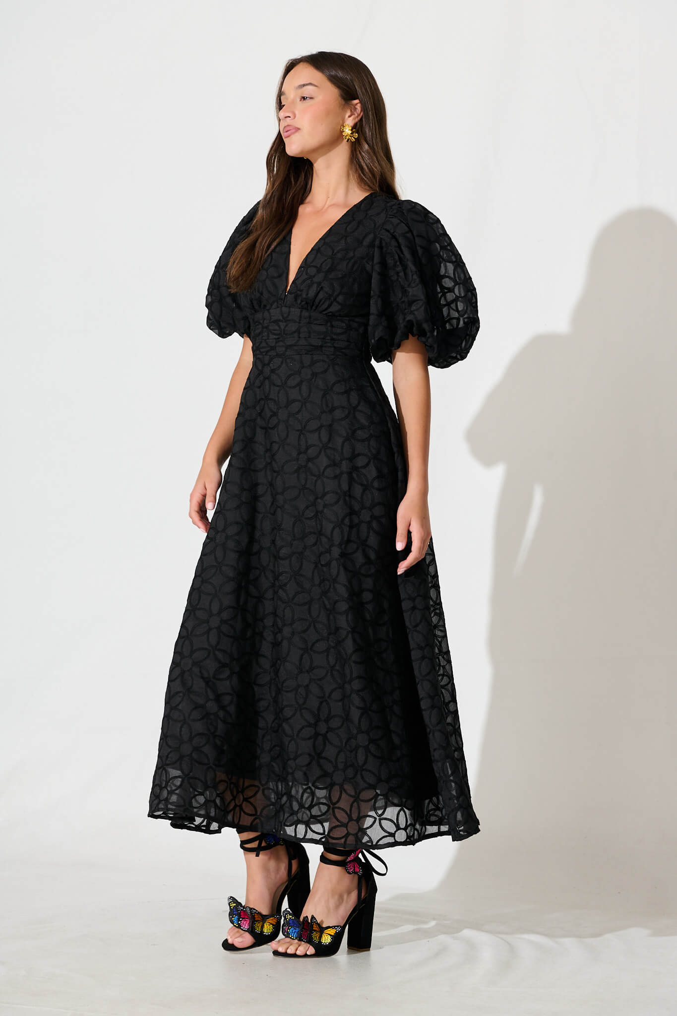 Countess Maxi Dress In Black Embroidered Organza