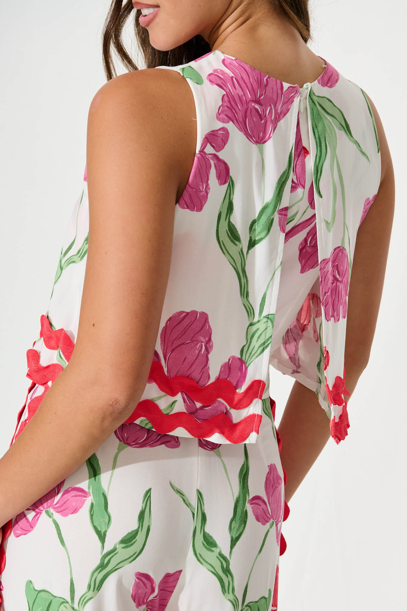 Sandbar Jumpsuit in White with Red and Purple Flower