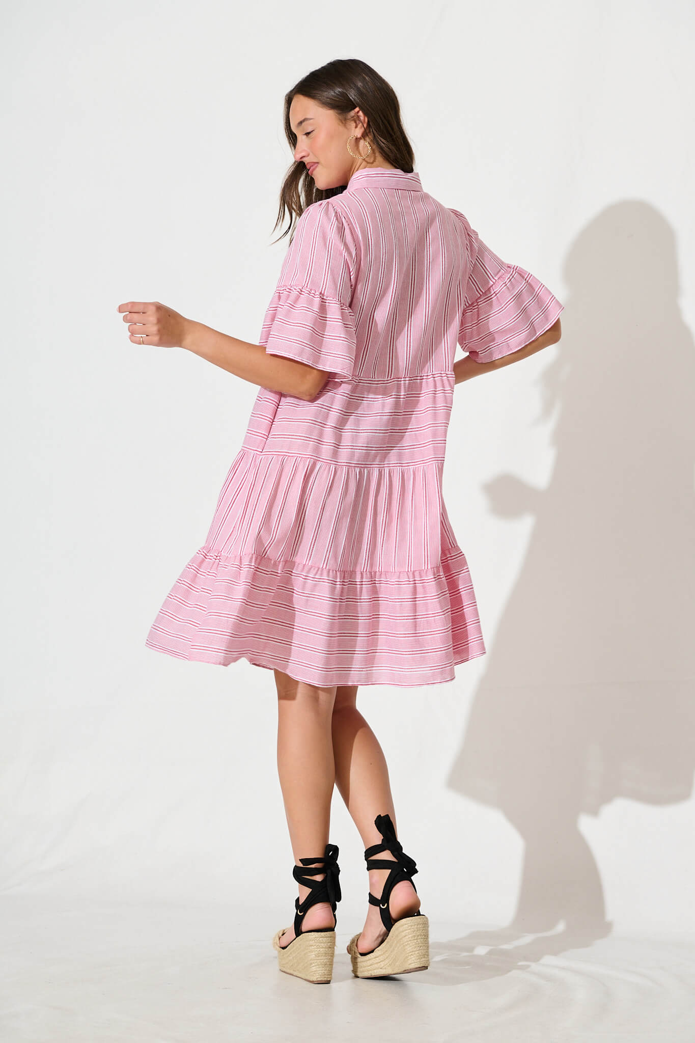 Glorianna Smock Dress In Red With White Stripe Cotton