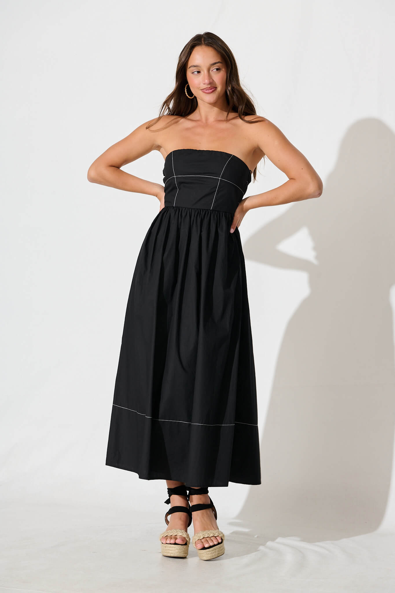 Giovanna Midi Dress in Black Cotton