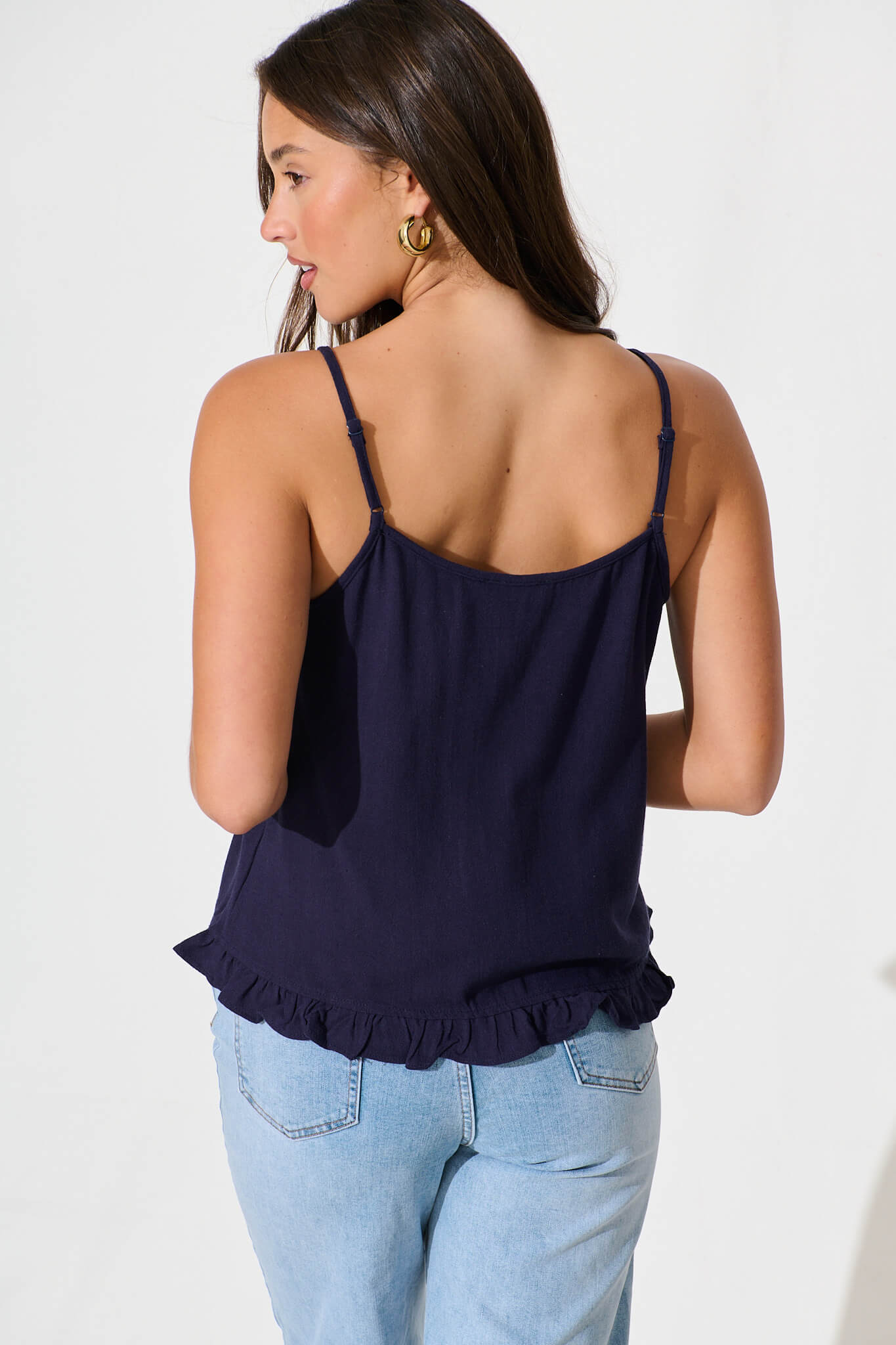 Elin Cami Top in Navy Linen Blend