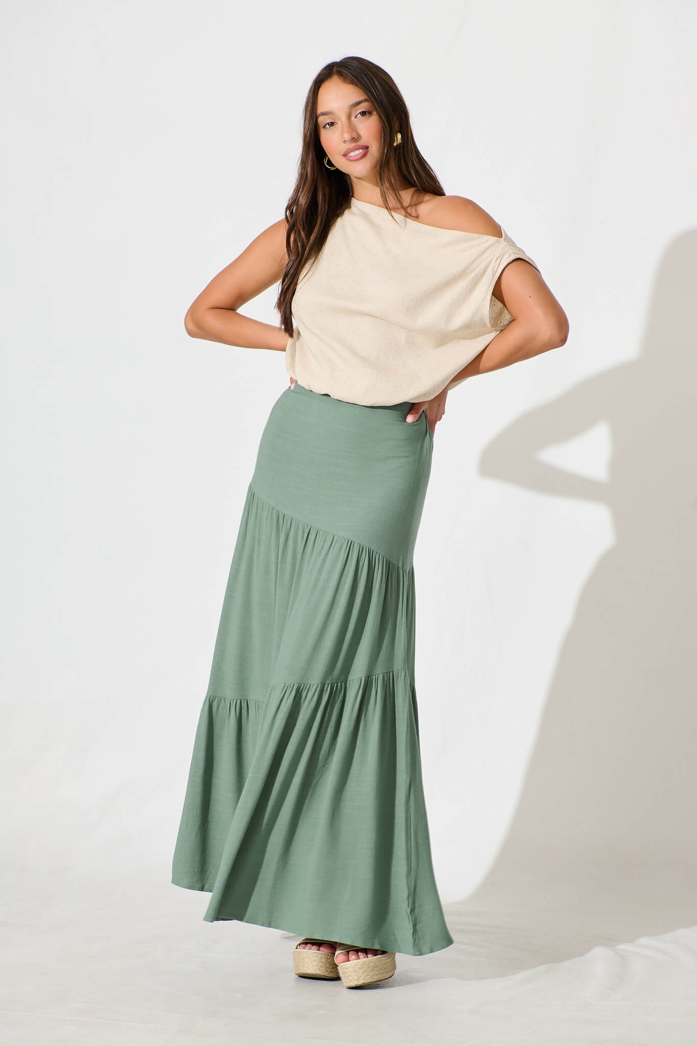 Cassiani Maxi Skirt in Sage Green Linen Blend