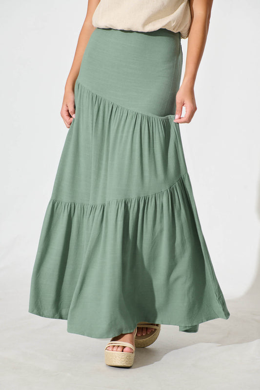 Cassiani Maxi Skirt in Sage Green Linen Blend