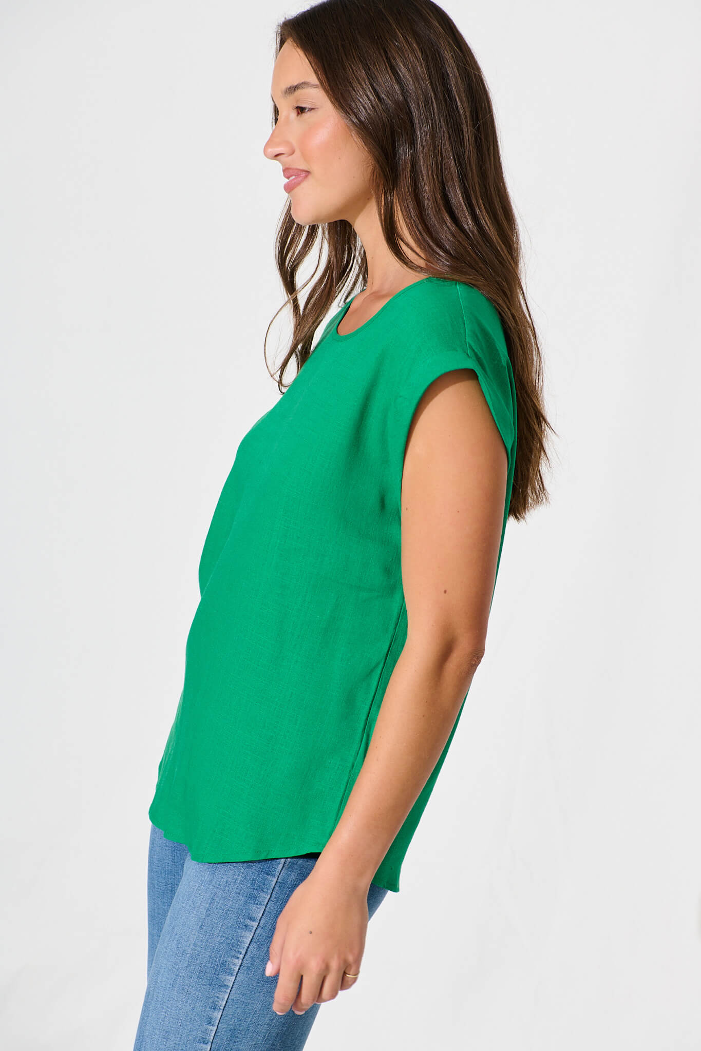 Rejina Top In Bright Green Linen Blend