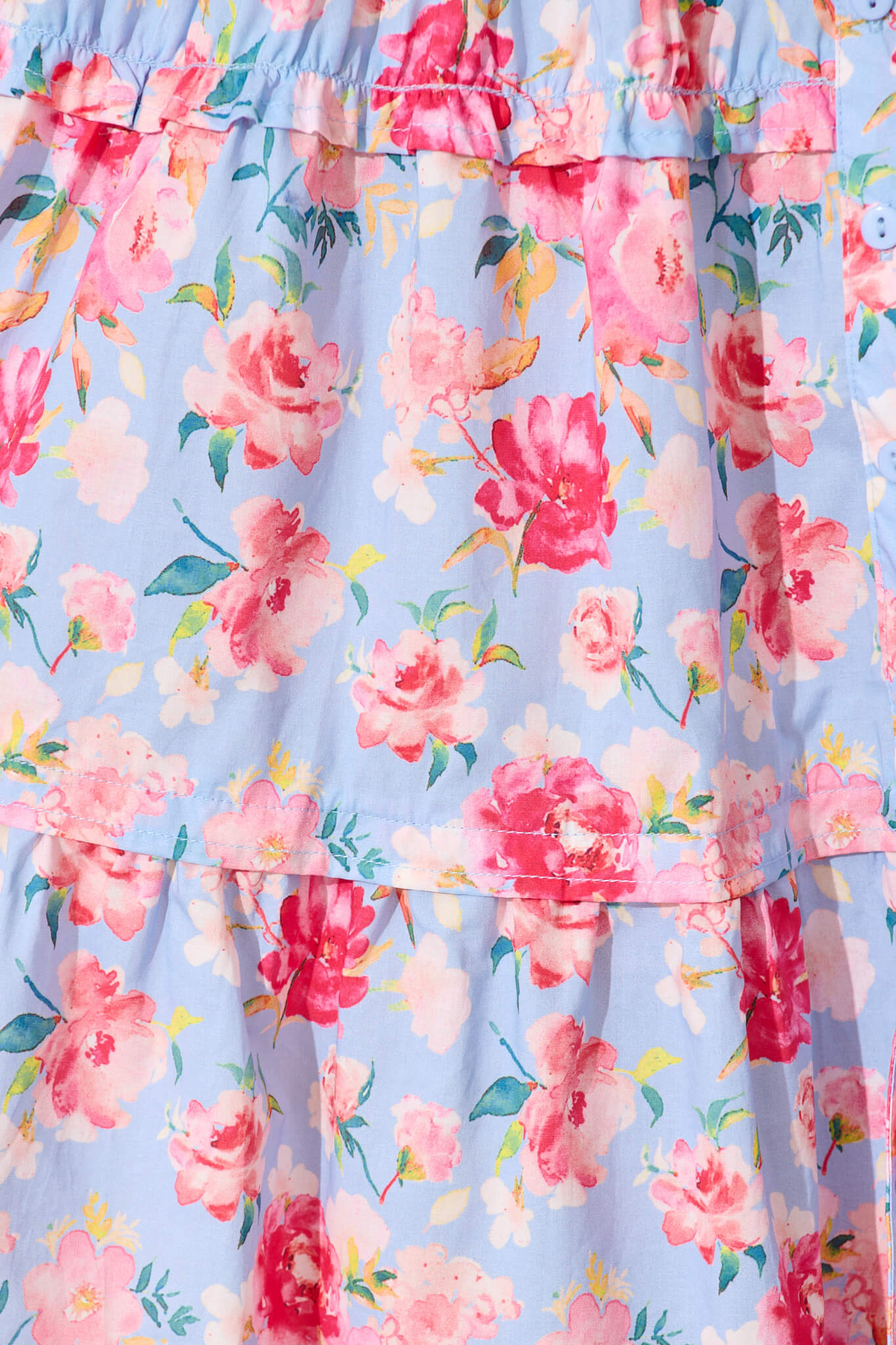 Sweet Pea Smock Dress in Pale Blue with Pink Floral Cotton