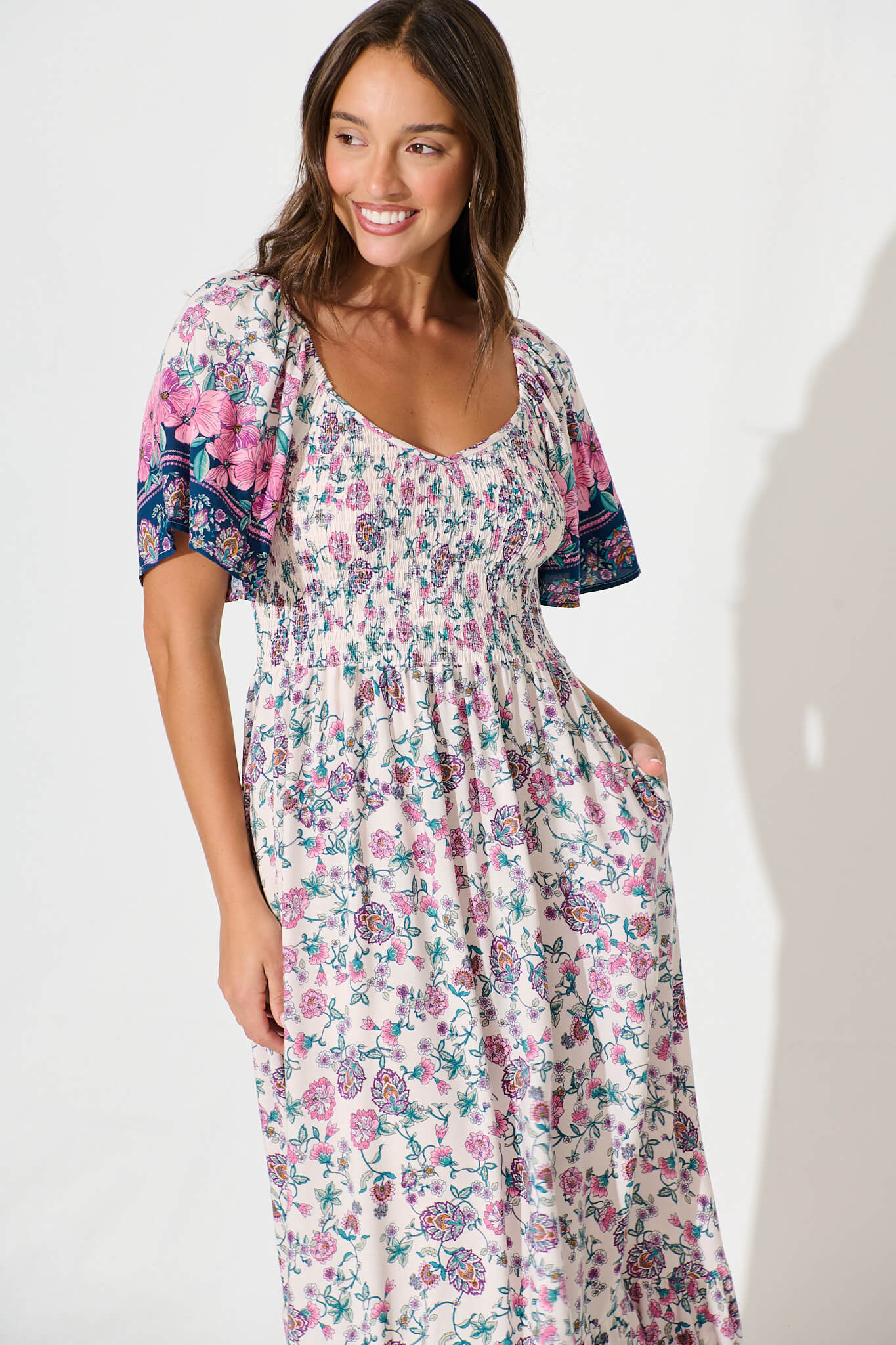 Carmella Maxi Dress in Pink and Blue Floral