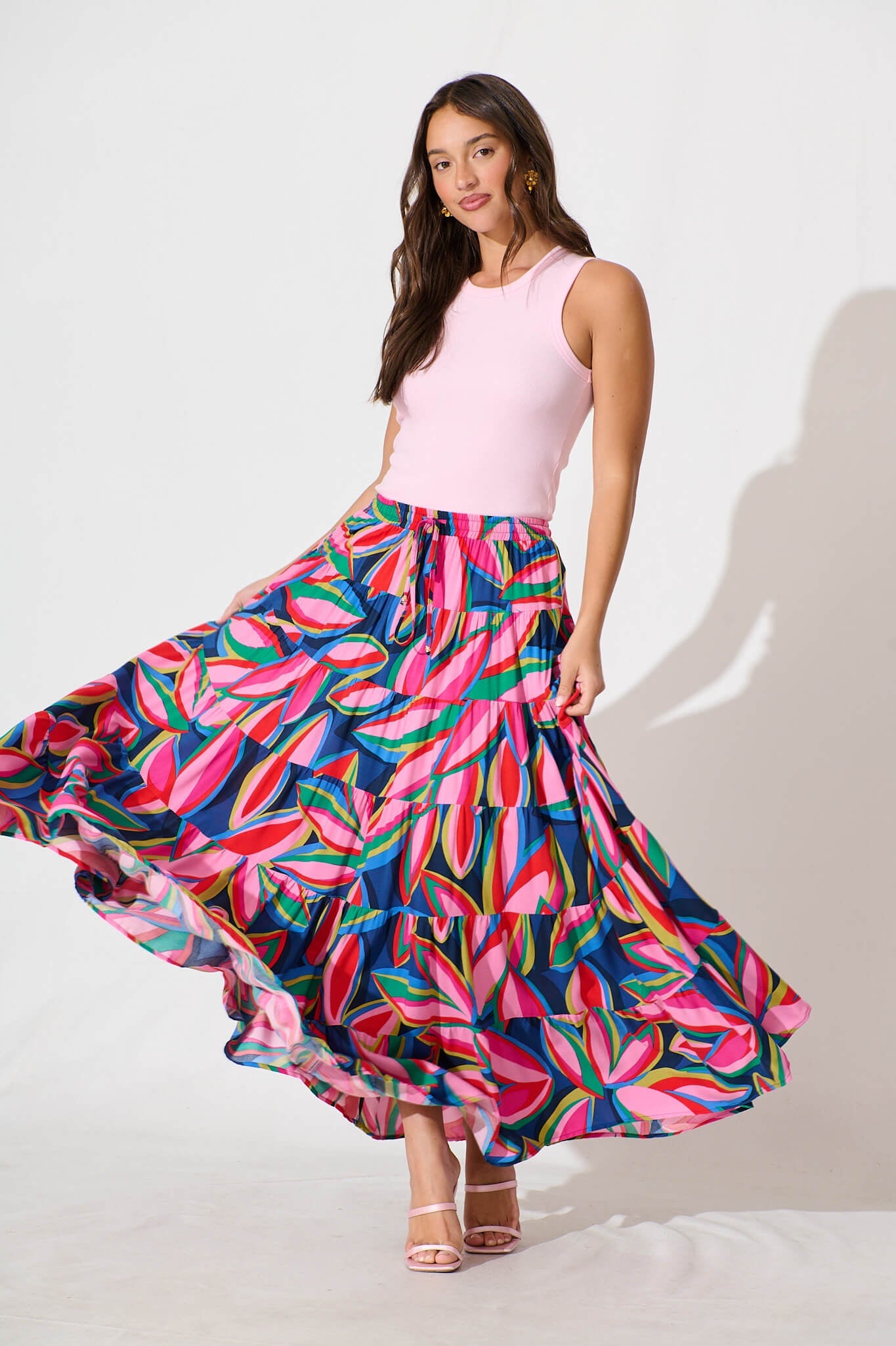 Venus Maxi Skirt In Navy With Multi Print