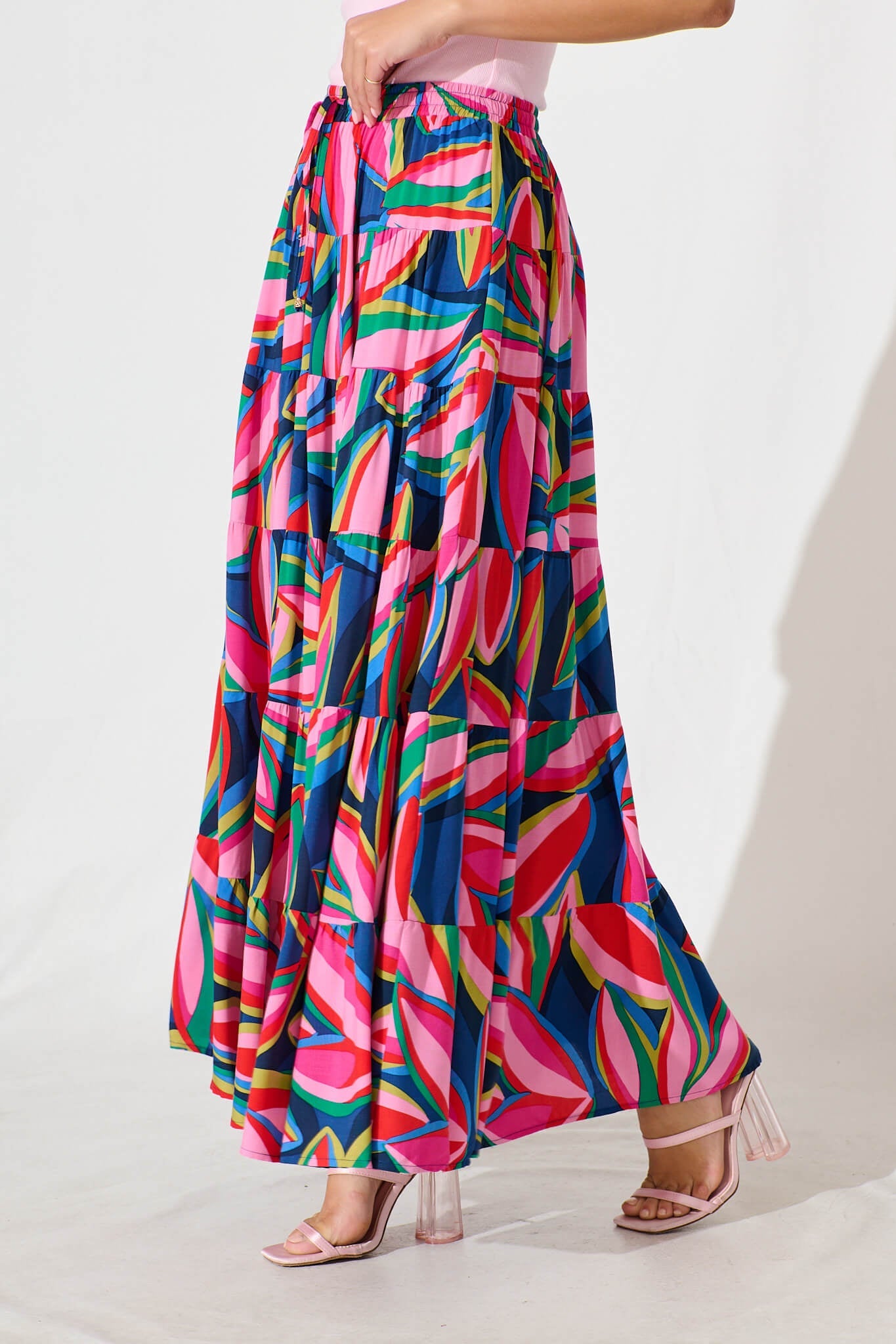 Venus Maxi Skirt In Navy With Multi Print