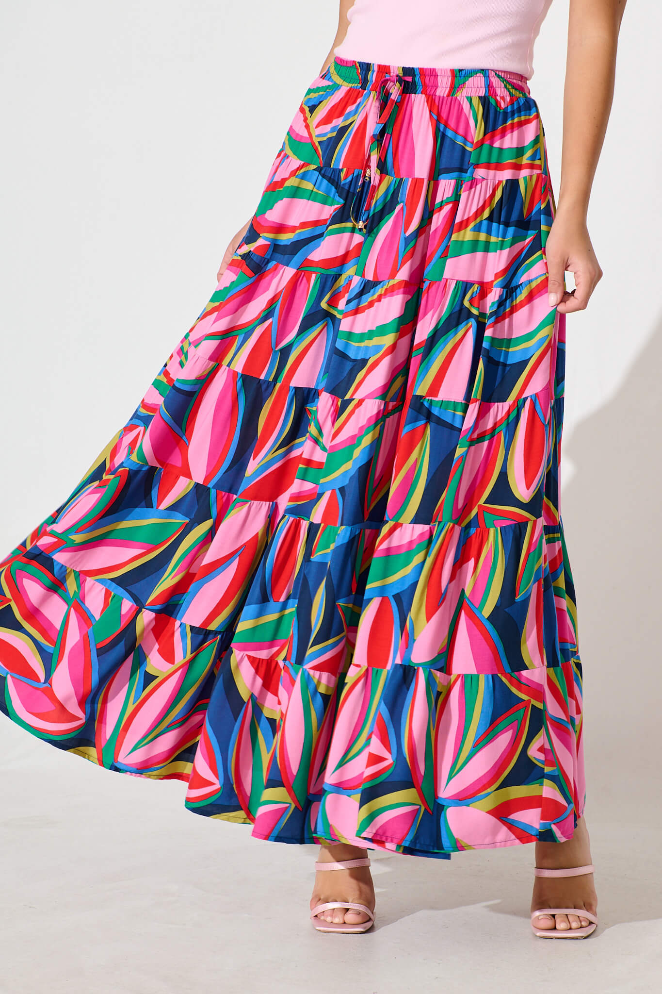 Venus Maxi Skirt In Navy With Multi Print
