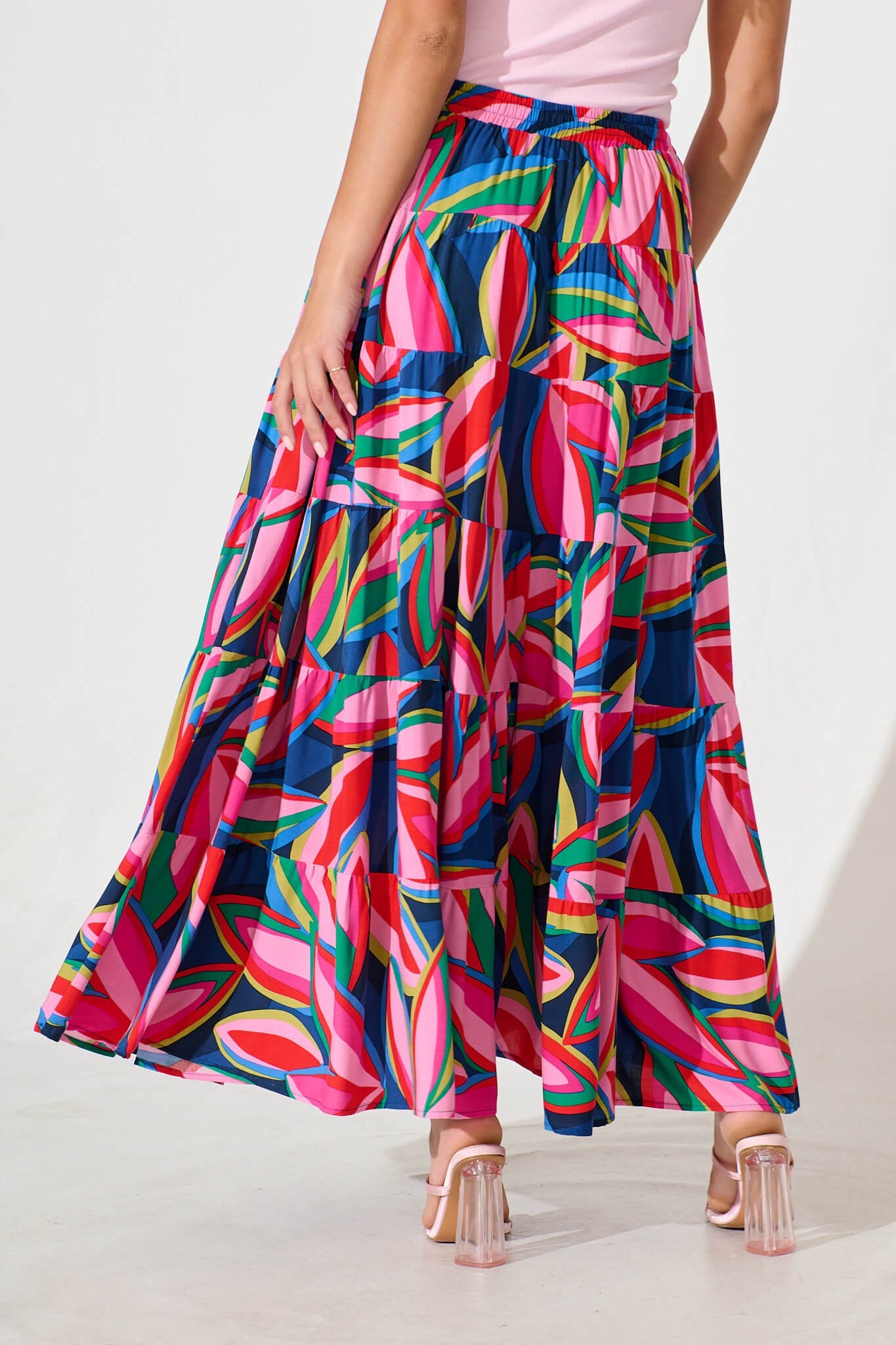 Venus Maxi Skirt In Navy With Multi Print
