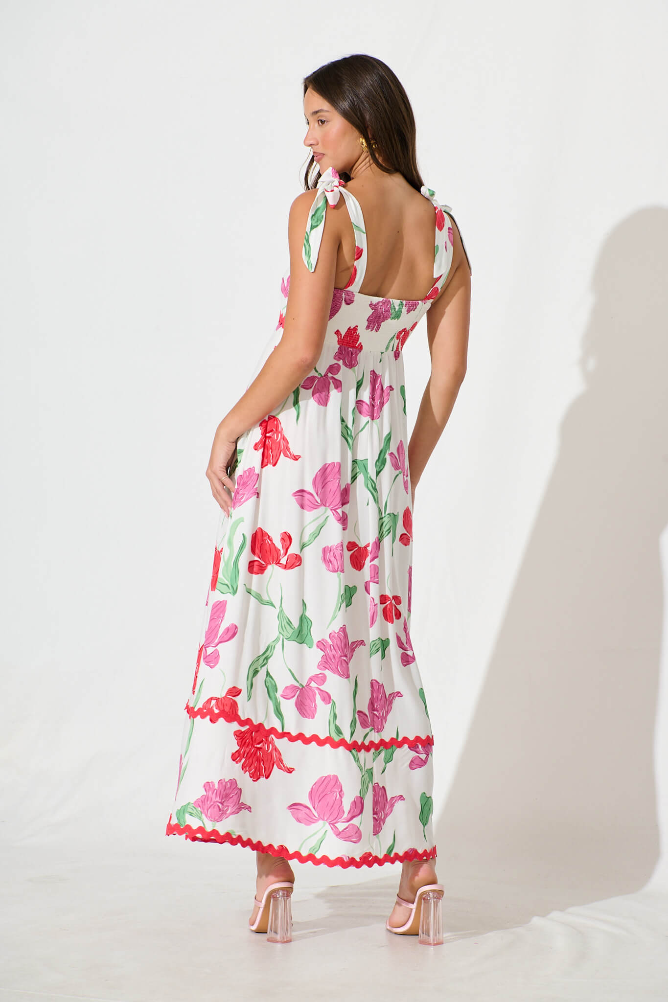 Somerset Maxi Dress in White with Red and Purple Flower