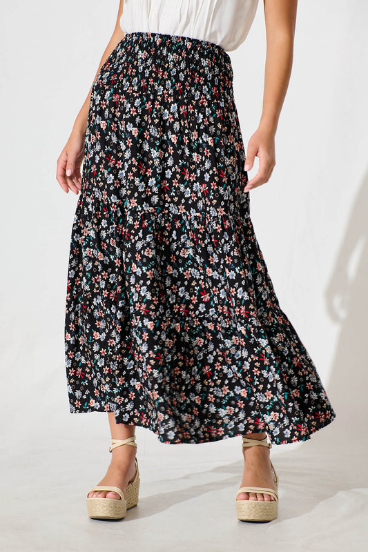 Macarena Maxi Skirt in Black Multi Floral