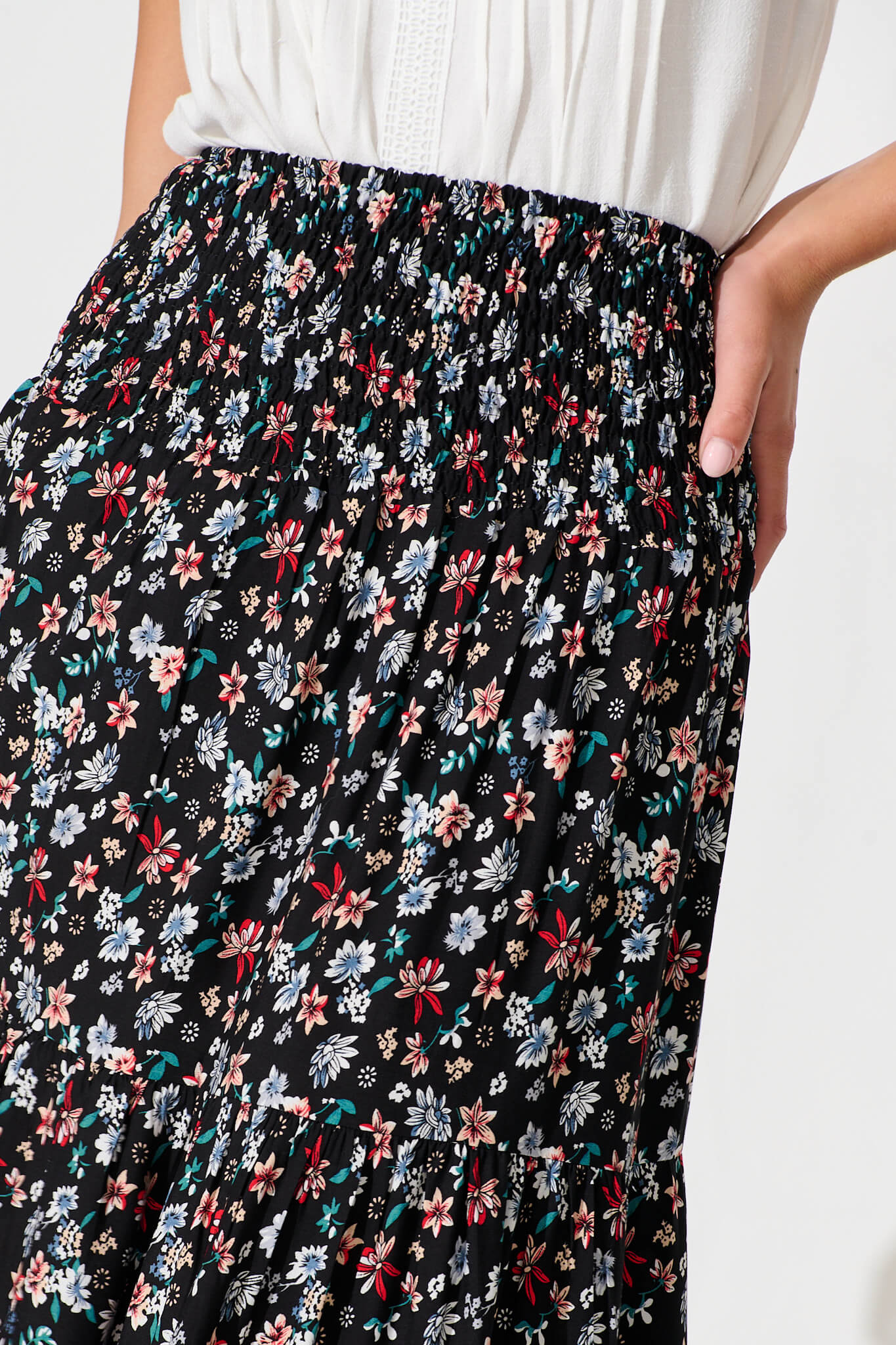 Macarena Maxi Skirt in Black Multi Floral