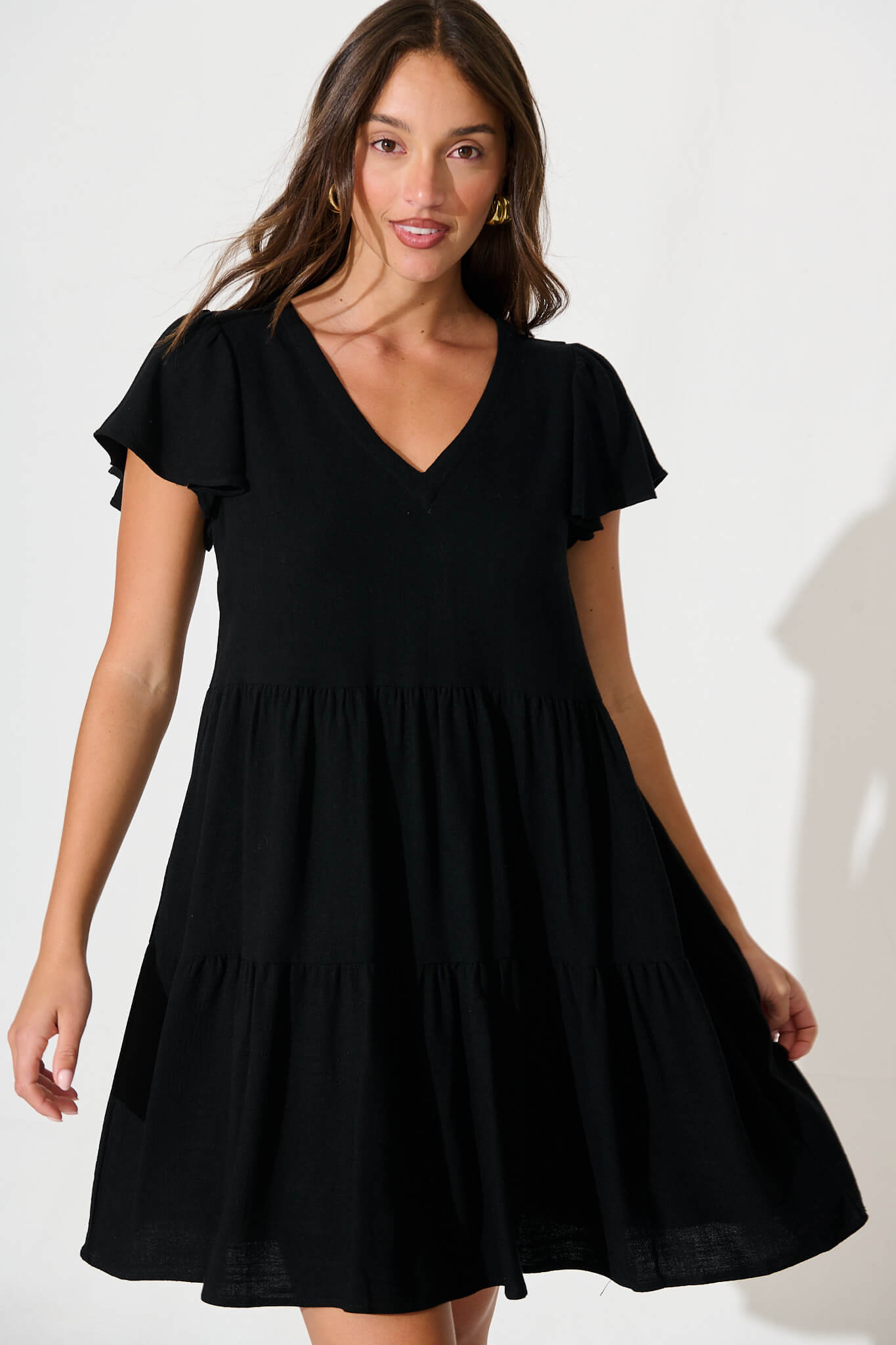 Tahiti Smock Dress In Black Linen Blend