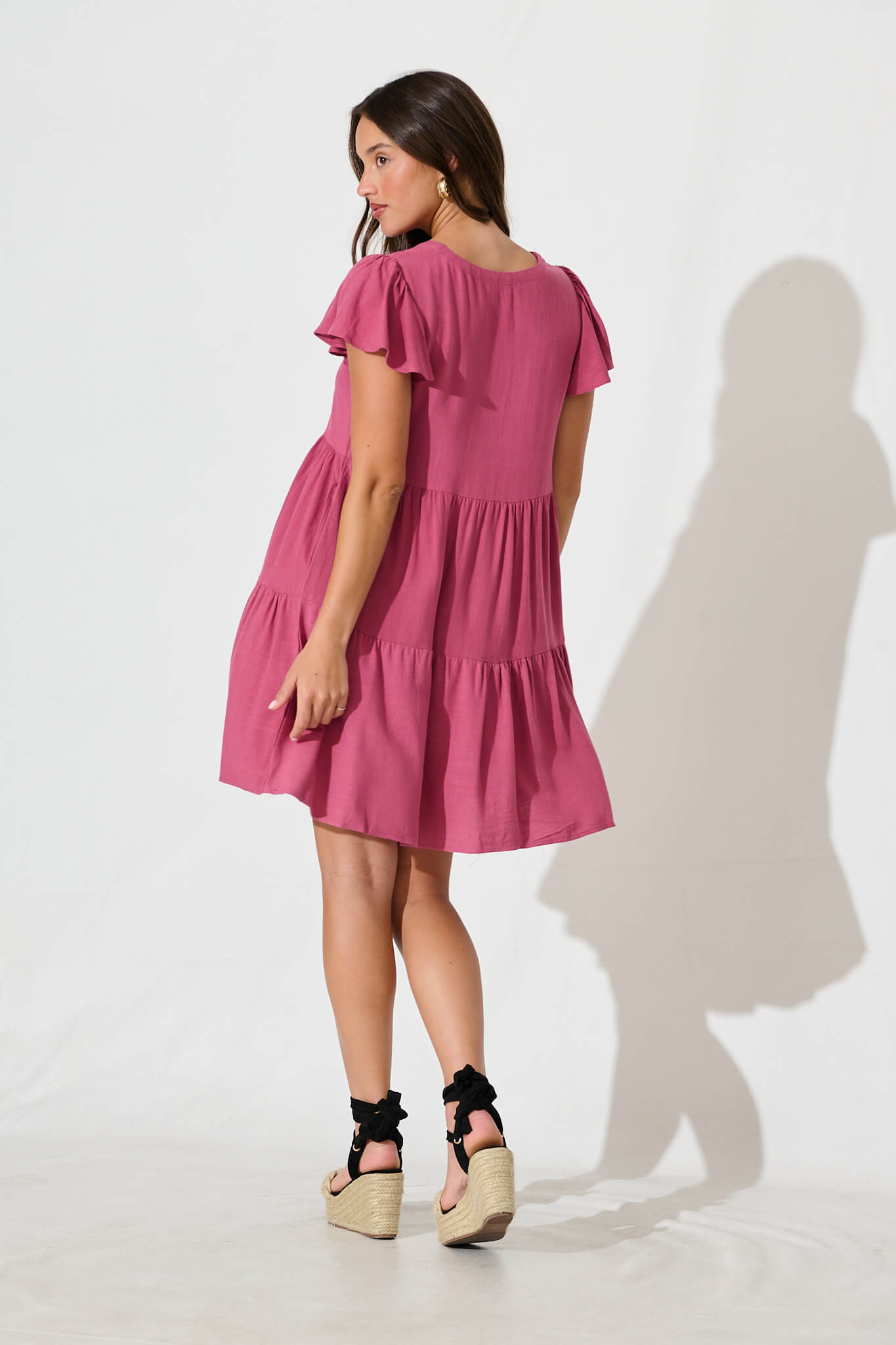 Tahiti Smock Dress In Deep Rose Linen Blend