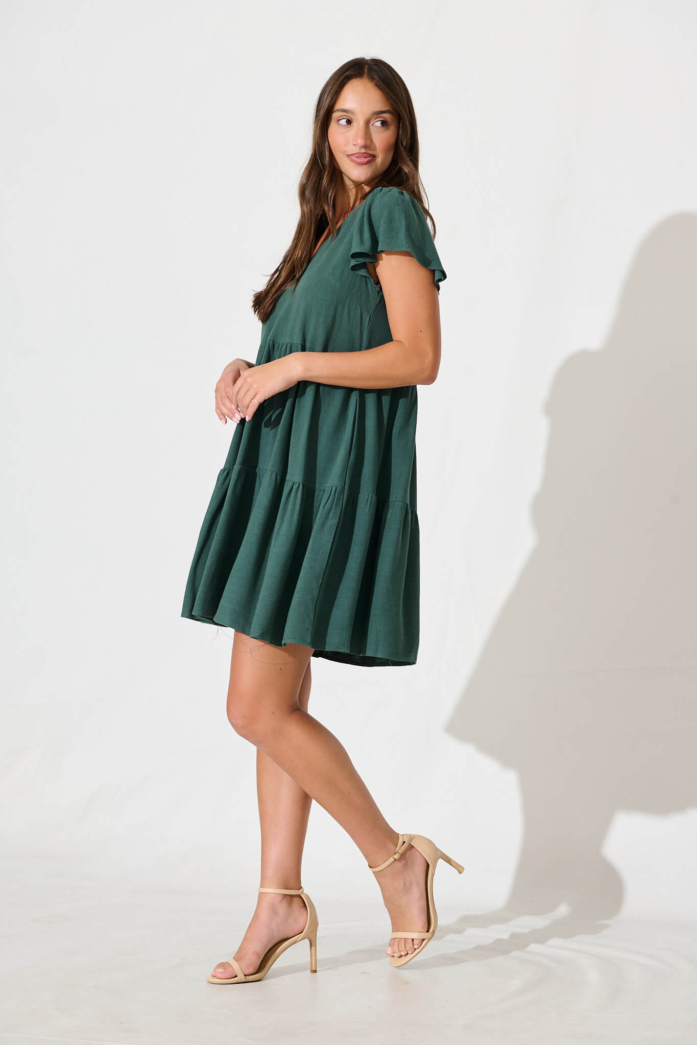 Tahiti Smock Dress In Green Linen Blend