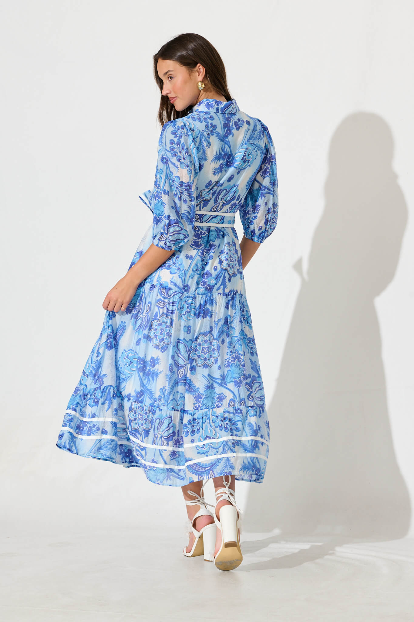 Dion Maxi Shirt Dress In Multi Navy Print