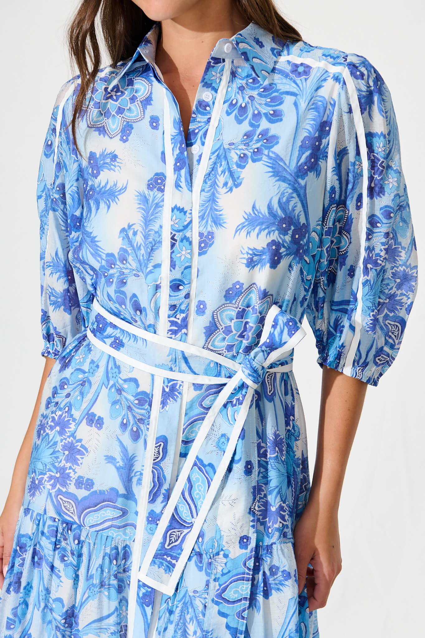 Dion Maxi Shirt Dress In Multi Navy Print