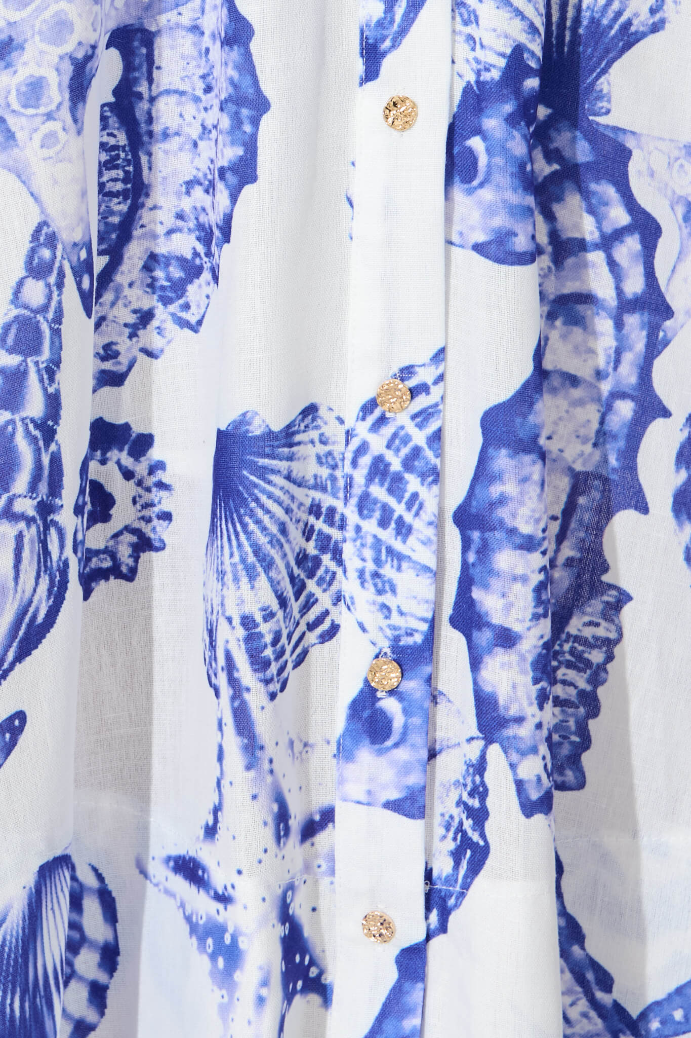Cacia Maxi Shirt Dress In White With Blue Print Linen Blend