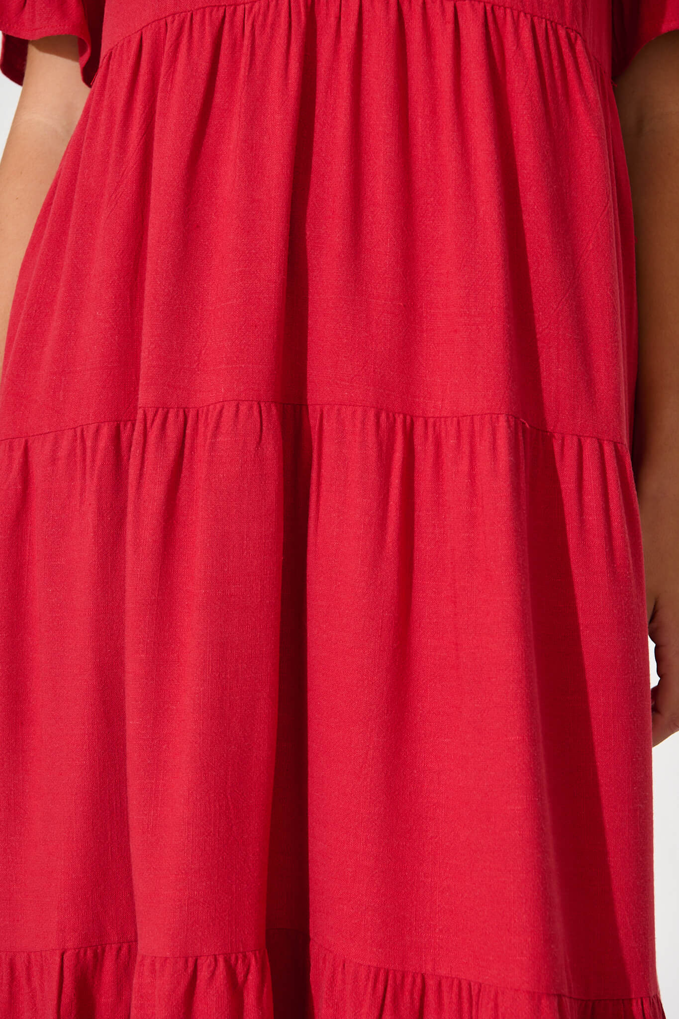 Kristen Midi Smock Dress In Red Linen Blend