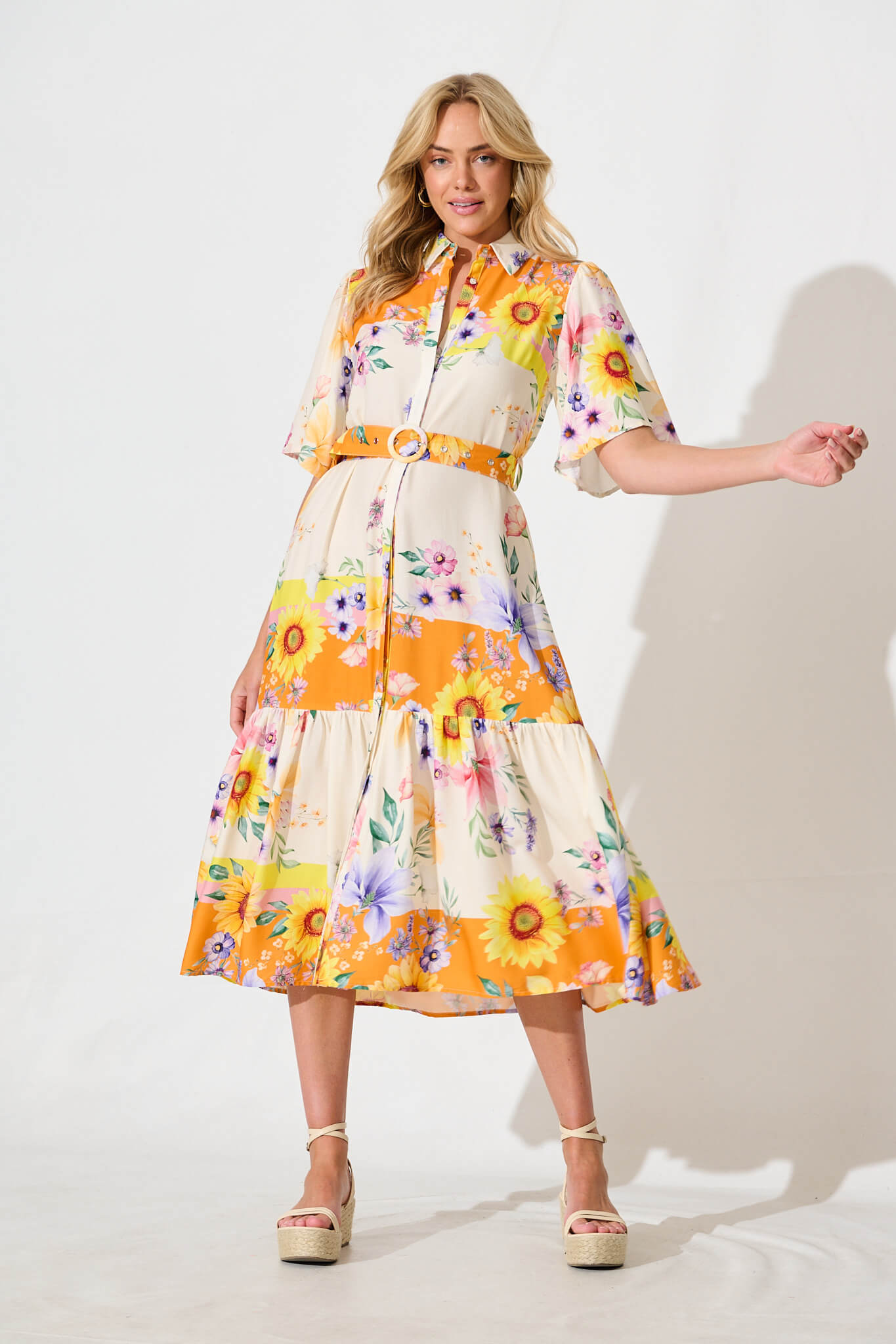 Vance Midi Shirt Dress In Multi Sunflower Print