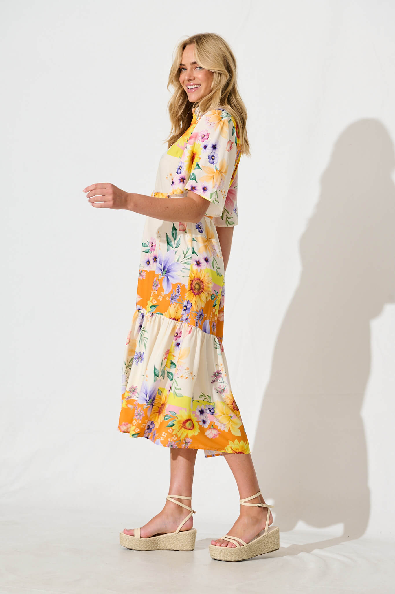 Vance Midi Shirt Dress In Multi Sunflower Print