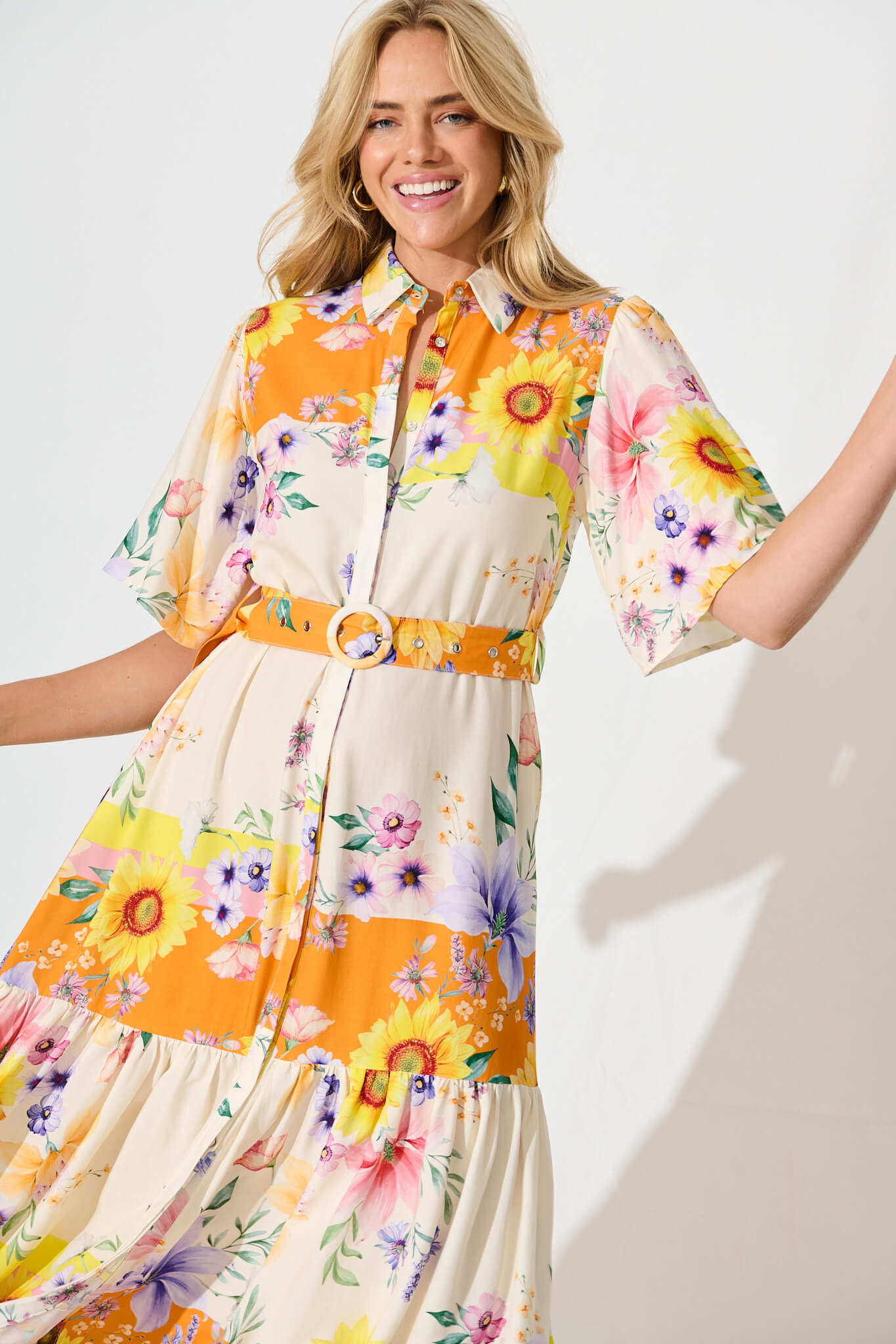 Vance Midi Shirt Dress In Multi Sunflower Print