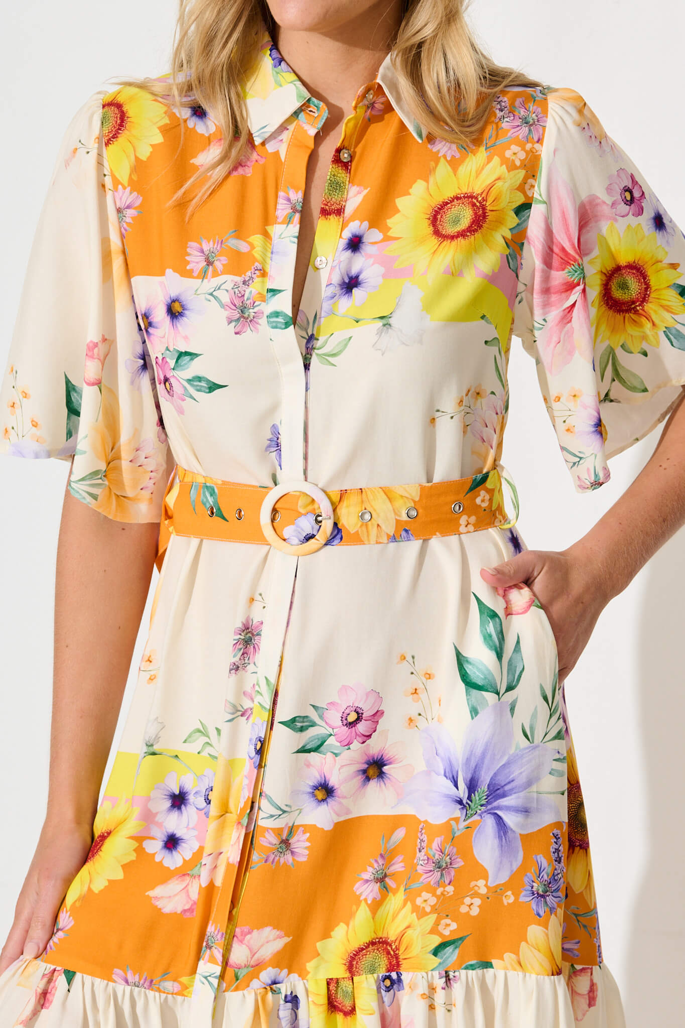 Vance Midi Shirt Dress In Multi Sunflower Print