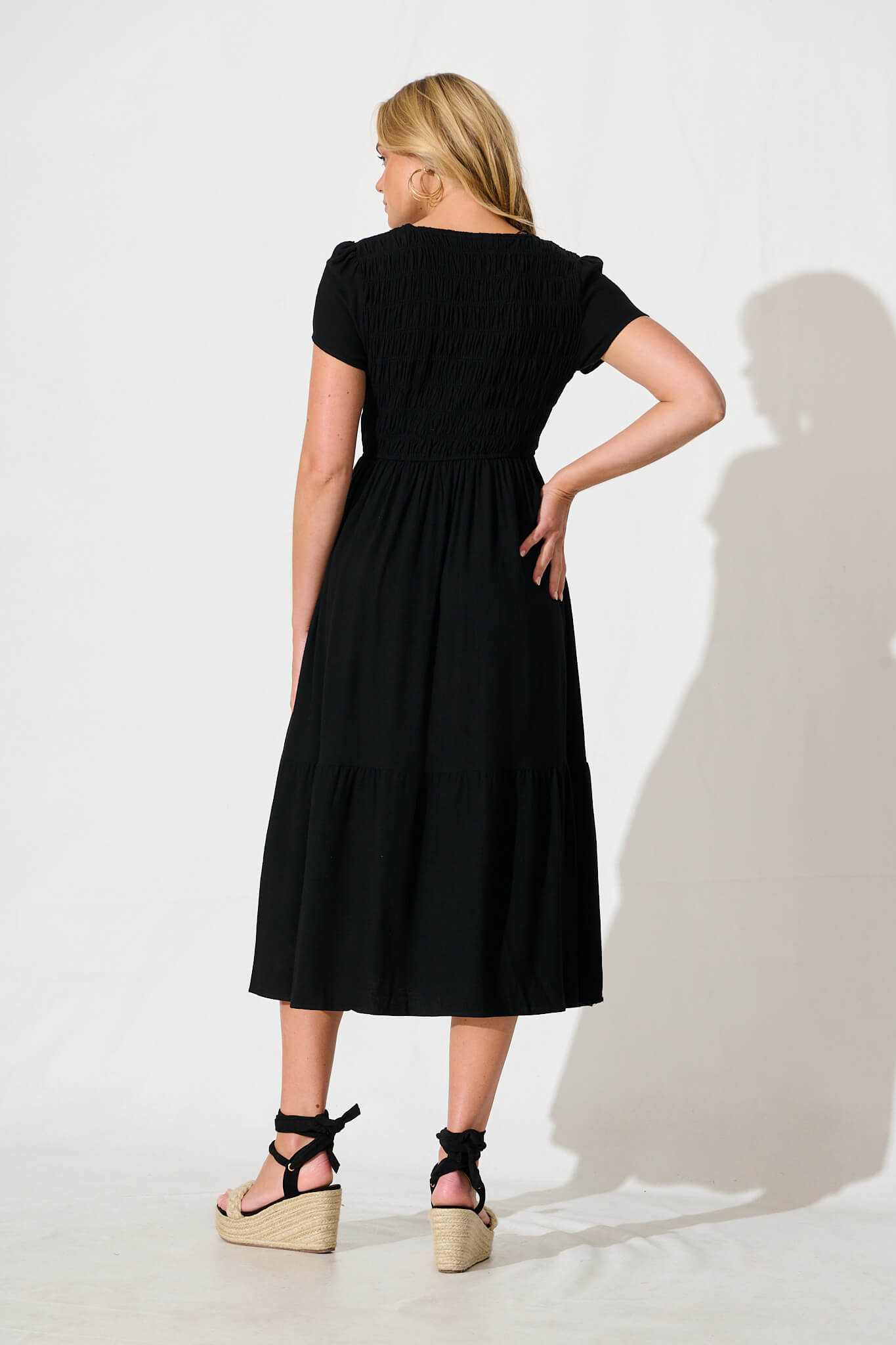 Zenith Midi Dress in Black Linen Blend