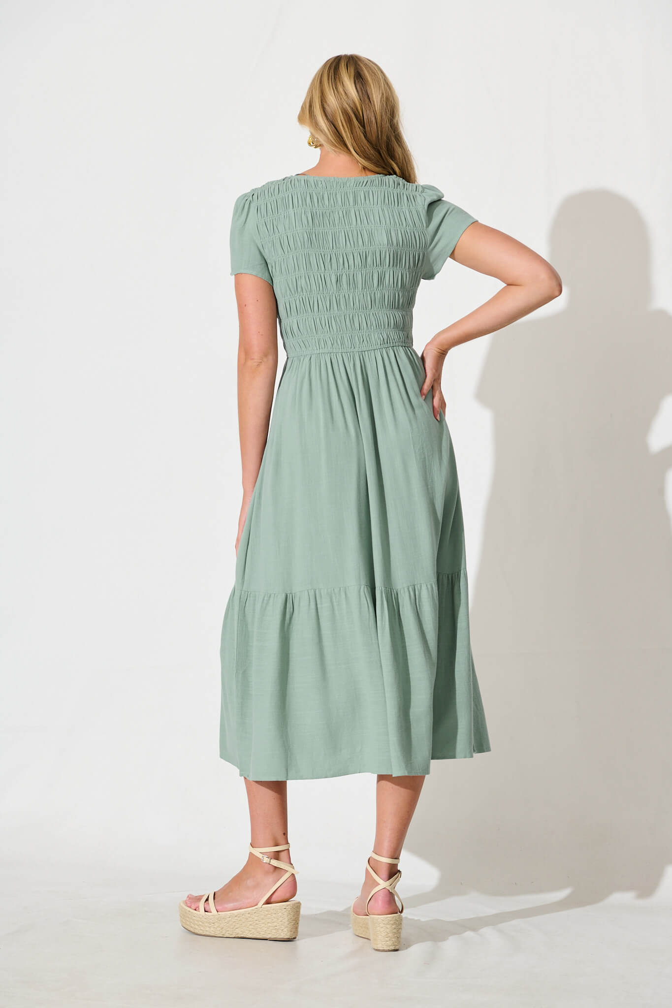 Zenith Midi Dress in Sage Green Linen Bend