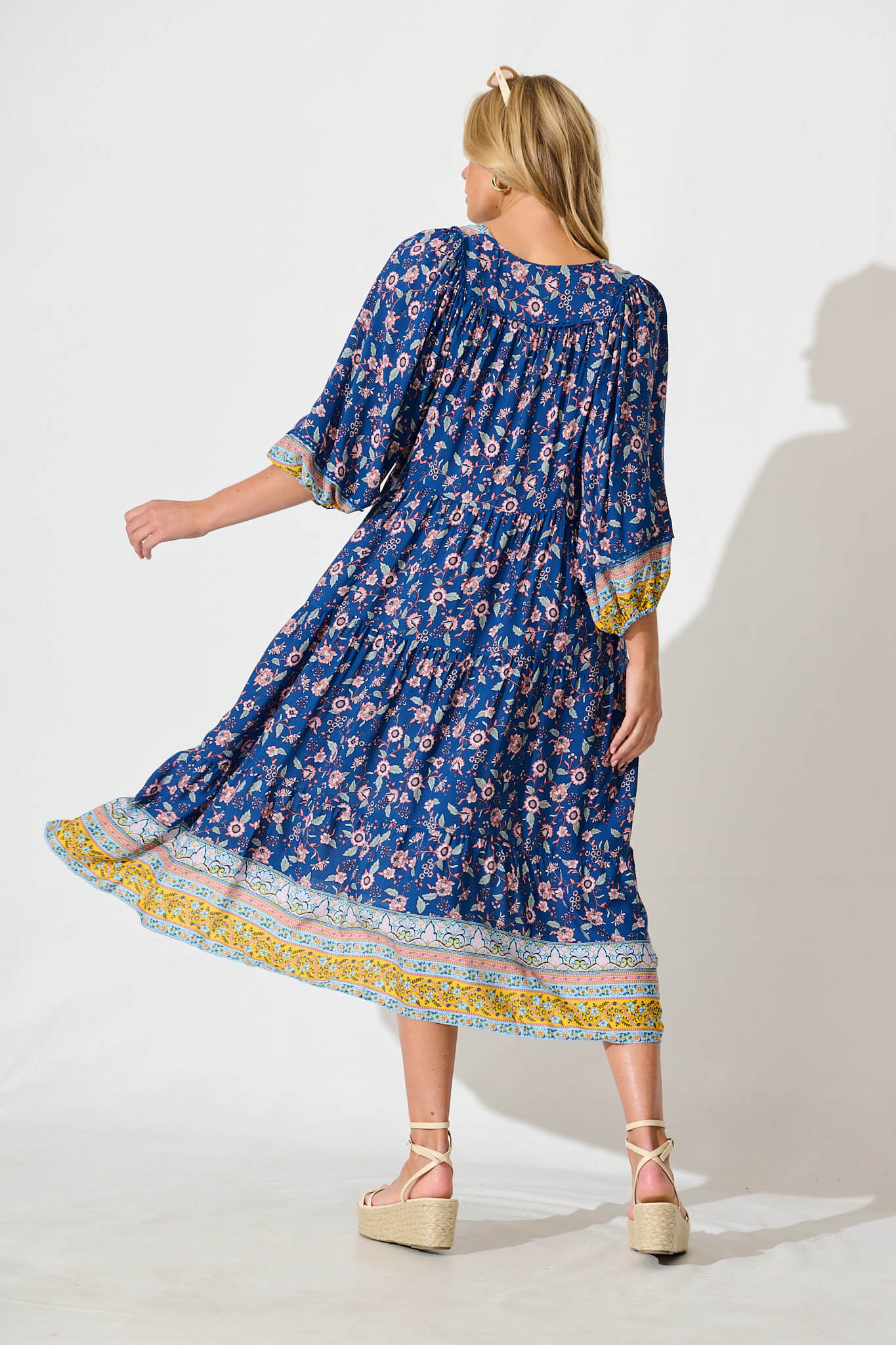 Barrymore Midi Smock Dress in Cobalt with Multi Print