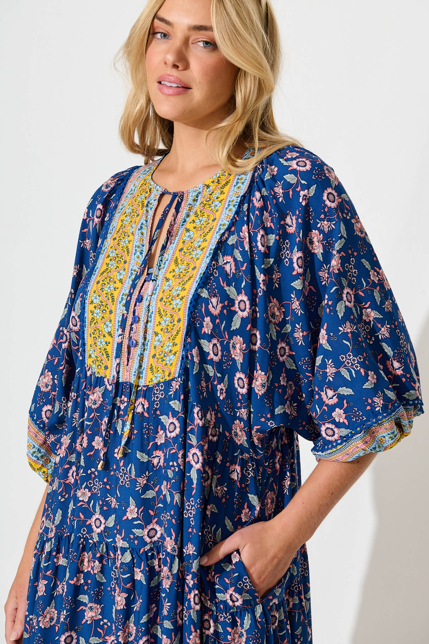 Barrymore Midi Smock Dress in Cobalt with Multi Print