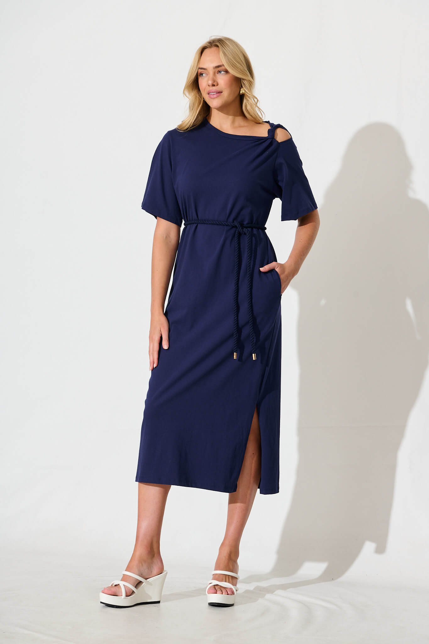 Ahreana Midi Dress in Navy Cotton