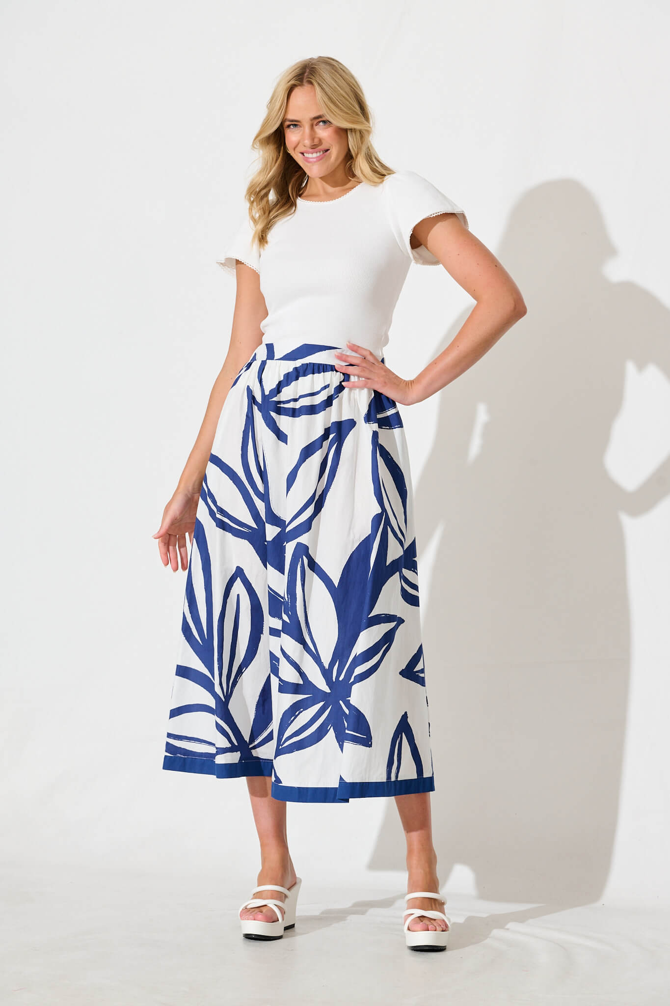 Bradie Maxi Skirt in Blue and White Cotton