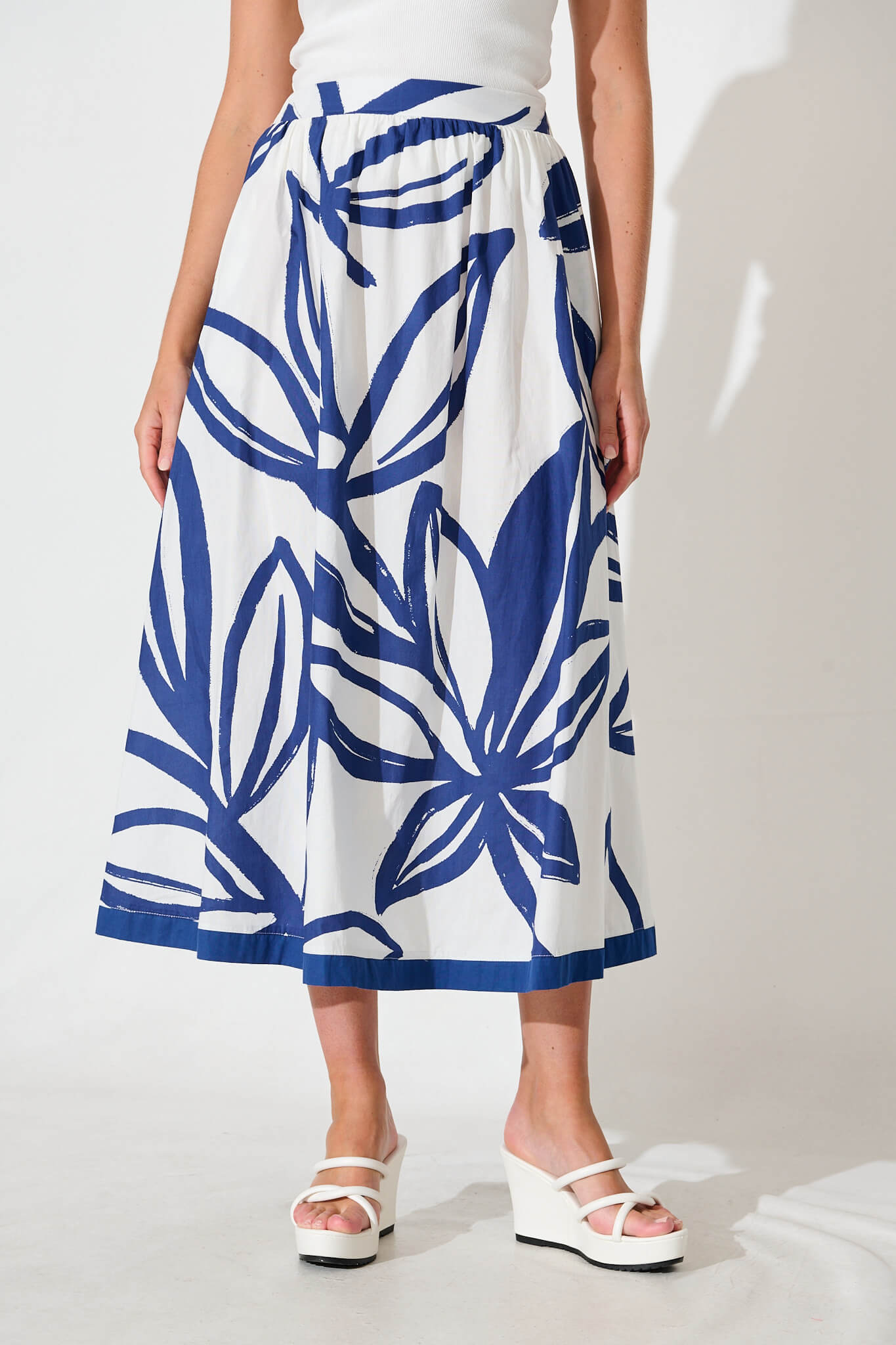 Bradie Maxi Skirt in Blue and White Cotton