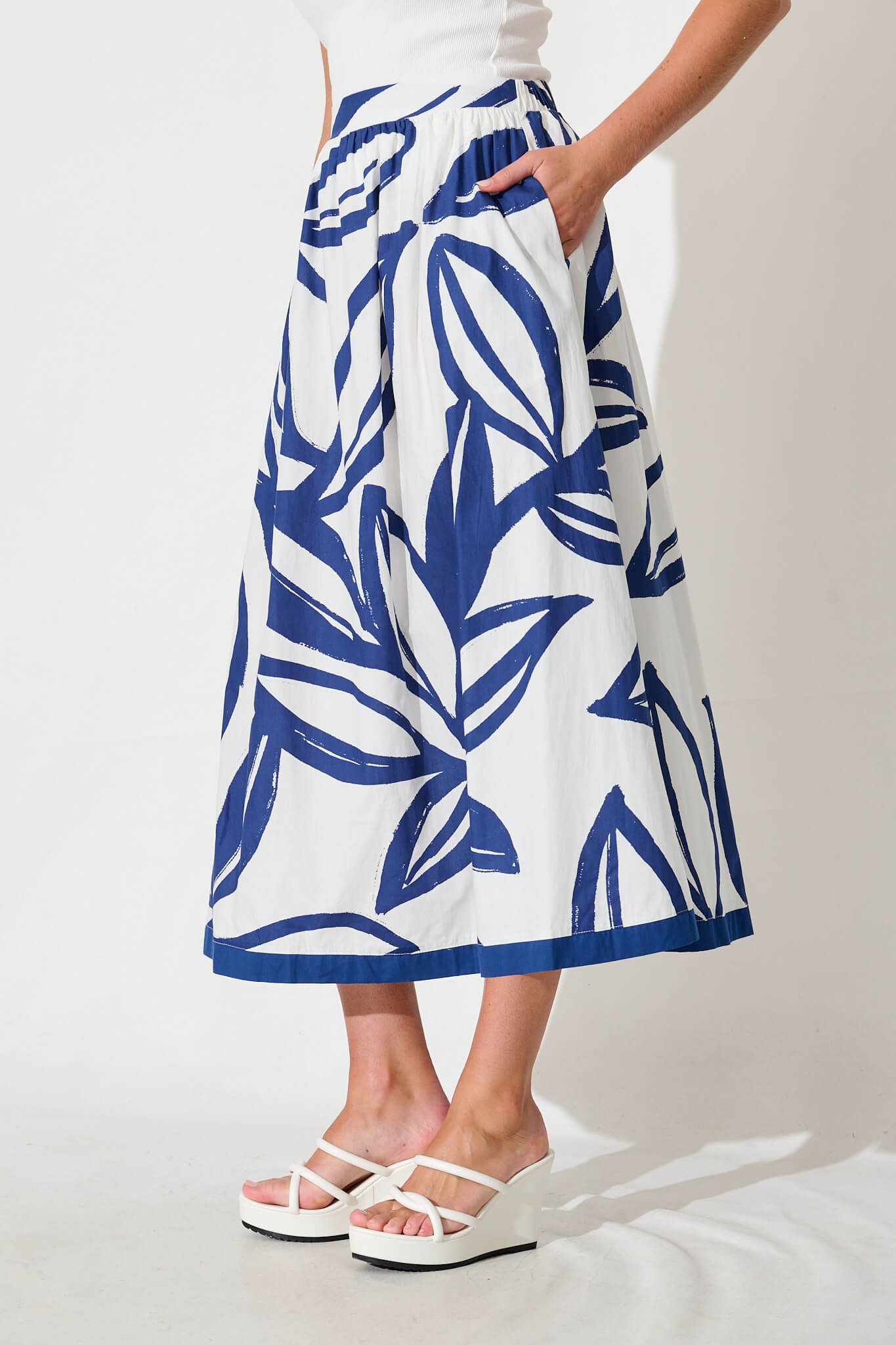 Bradie Maxi Skirt in Blue and White Cotton