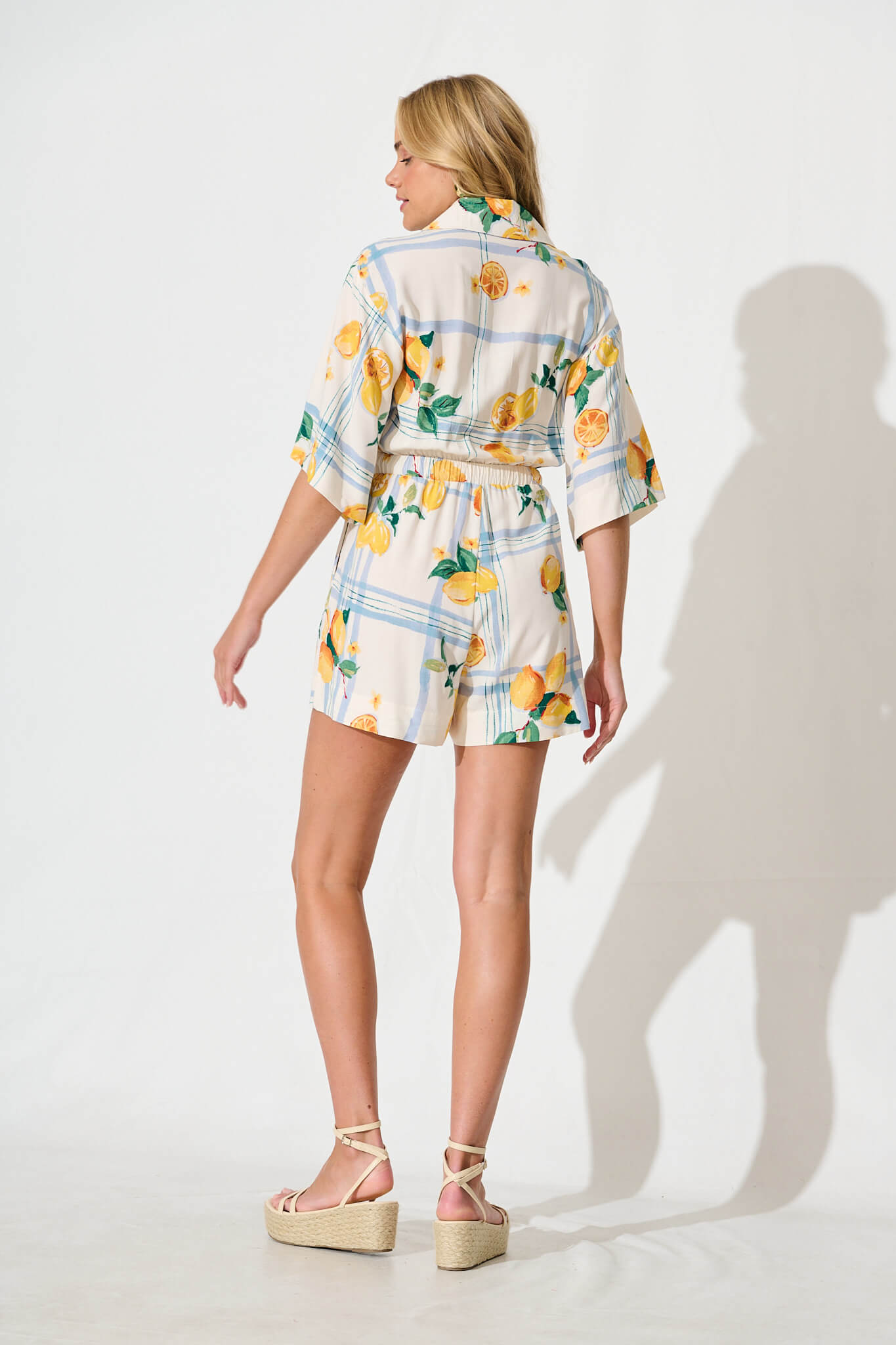 Maui Playsuit in Ivory with Lemon and Blue Print