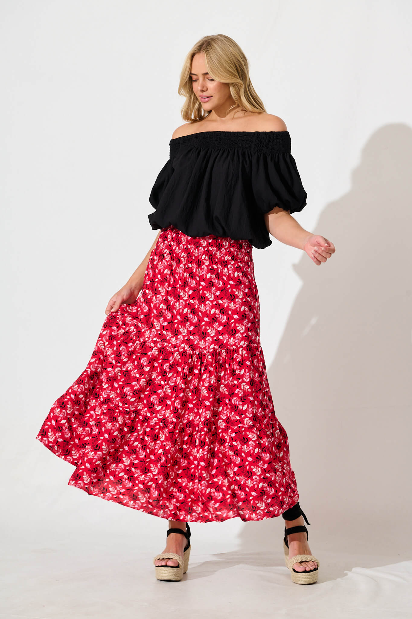 Macarena Maxi Skirt in Red Floral