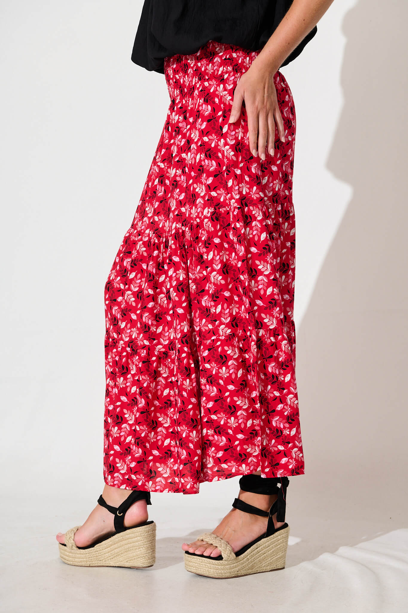 Macarena Maxi Skirt in Red Floral