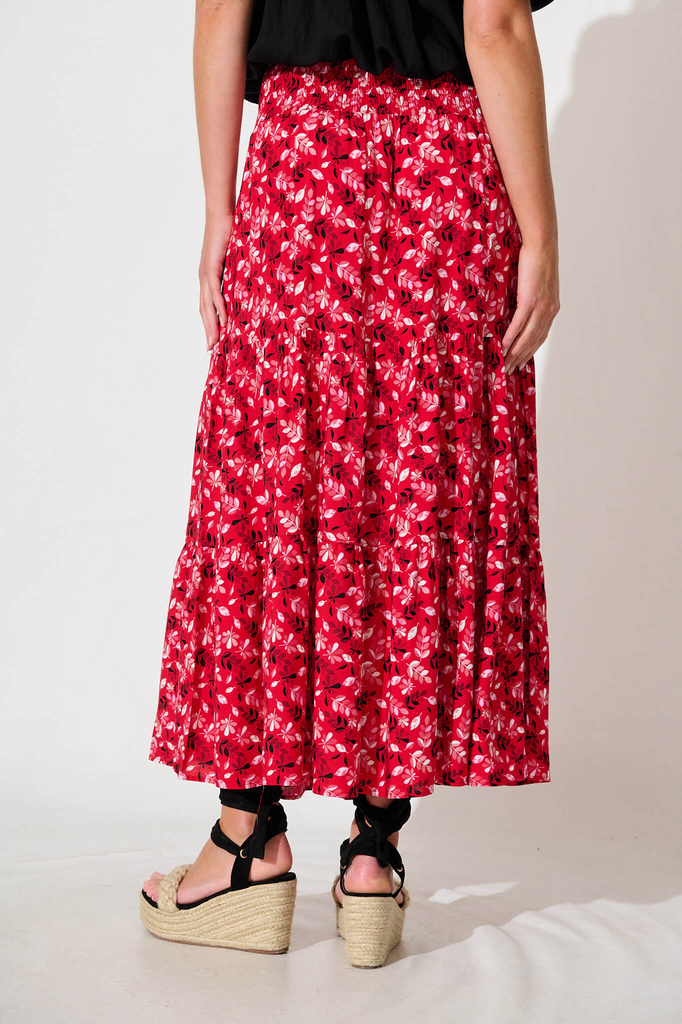 Macarena Maxi Skirt in Red Floral