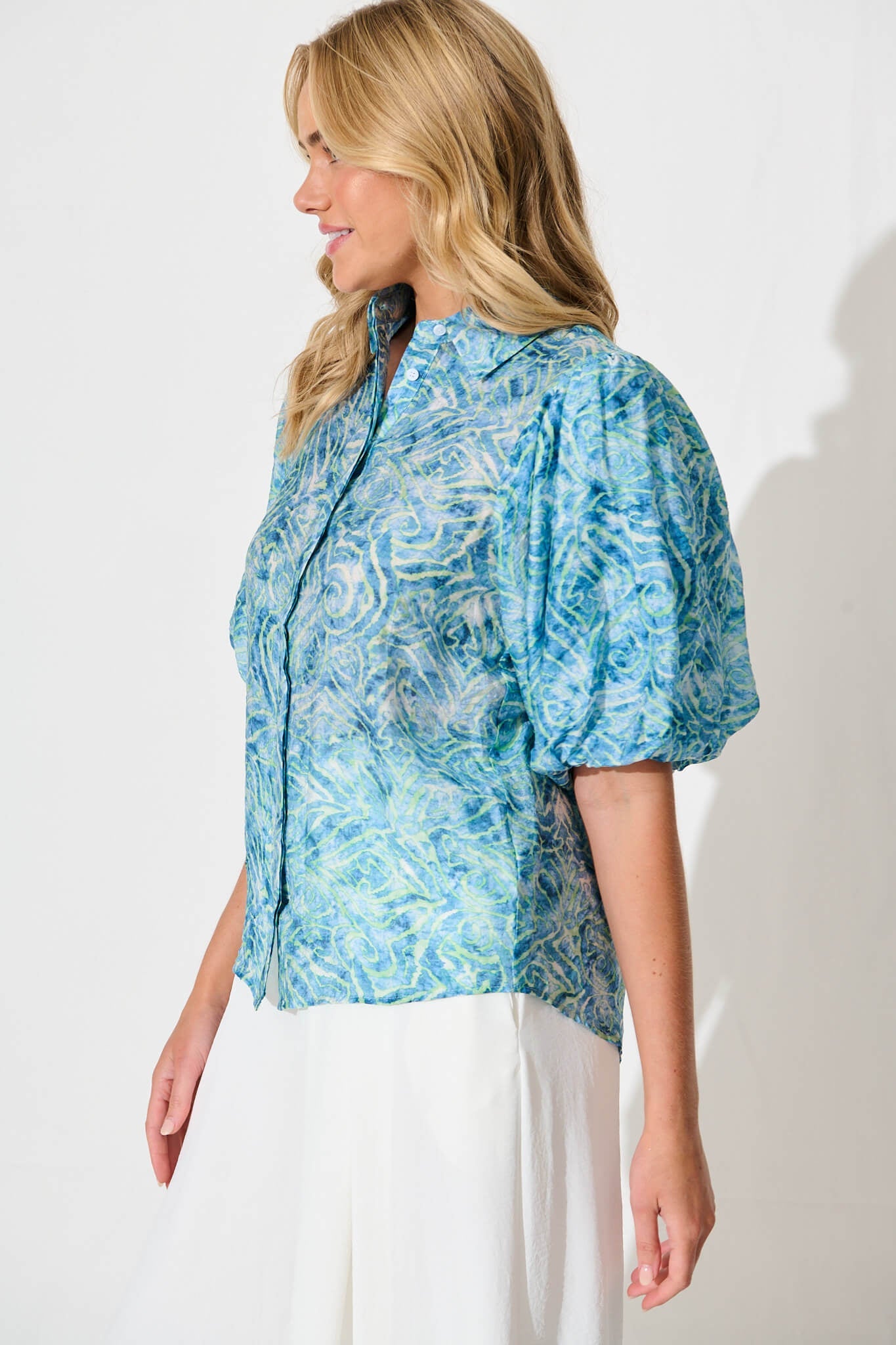 Aeryn Shirt in Blue Print