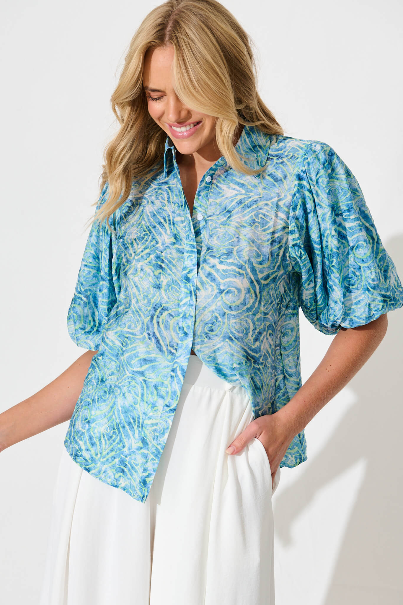 Aeryn Shirt in Blue Print