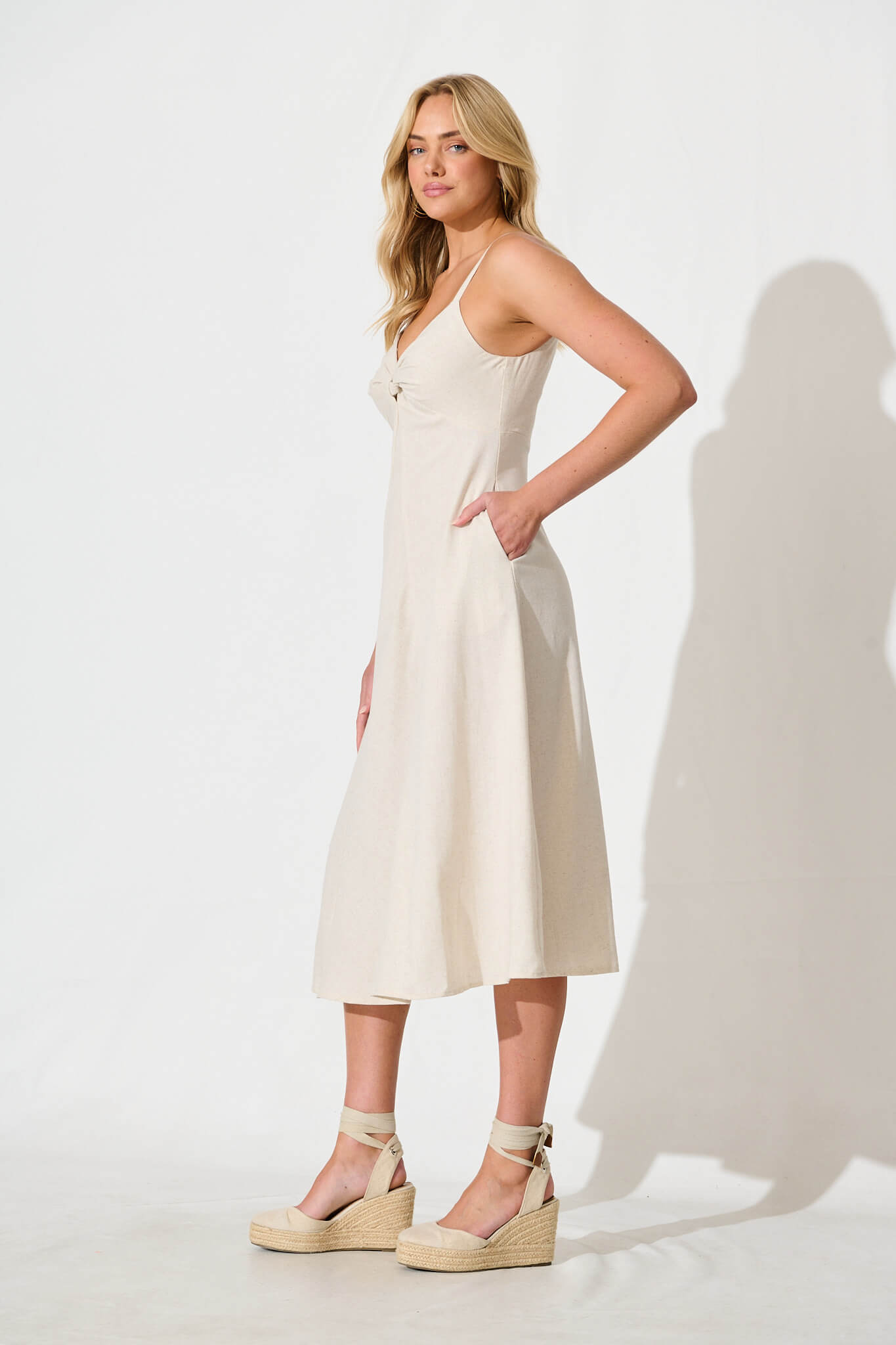 Roselani Midi Sundress in Oatmeal Cotton Linen Blend
