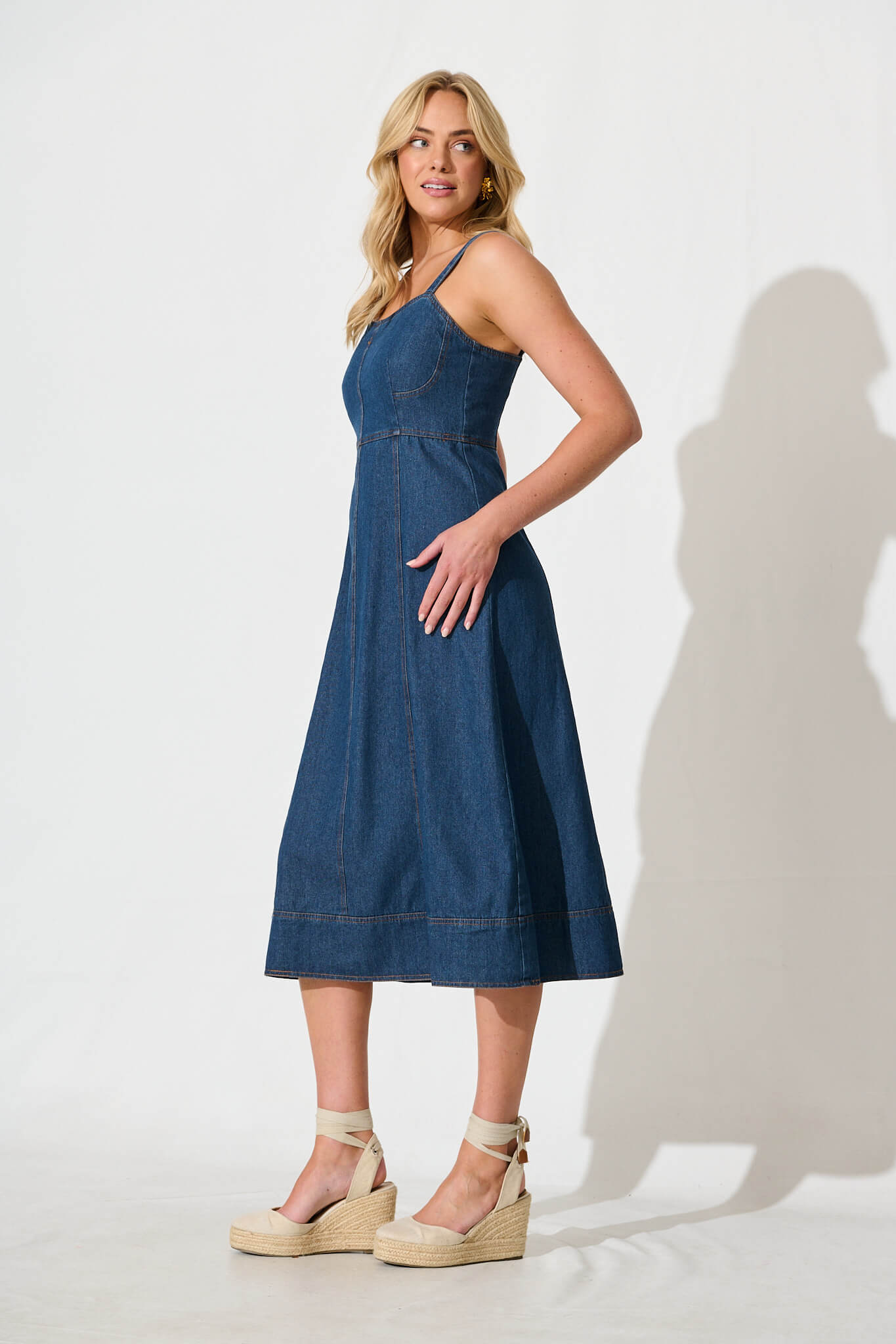 Felina Midi Sundress in Dark Blue Denim