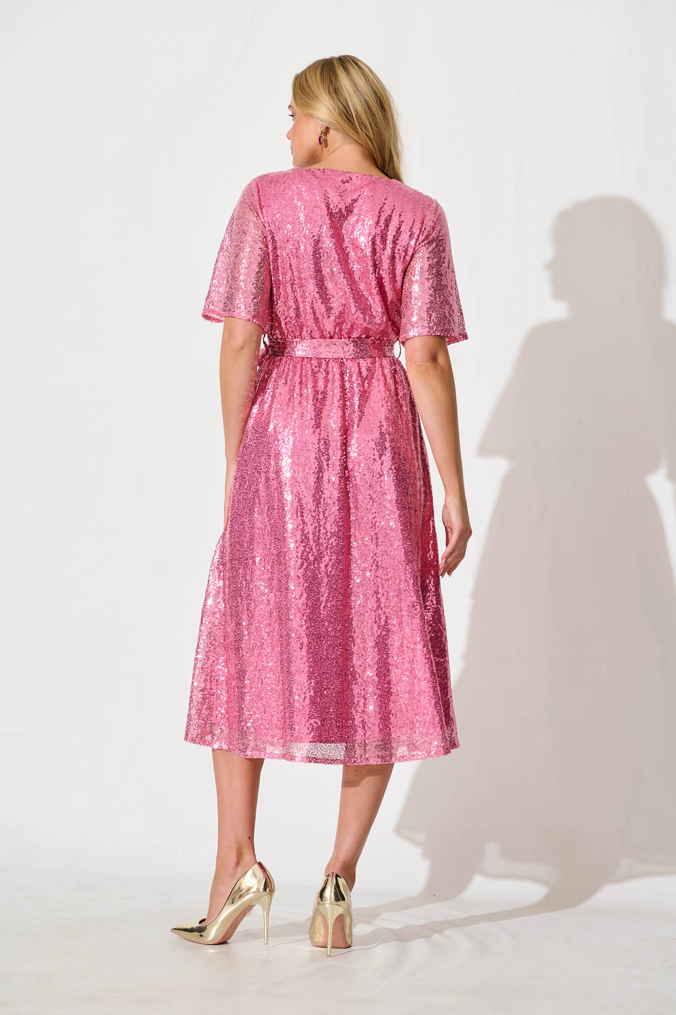 Winslet Midi Dress In Pink Sequin