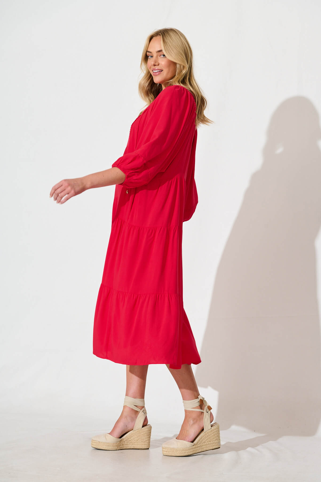 Barrymore Midi Smock Dress in Red