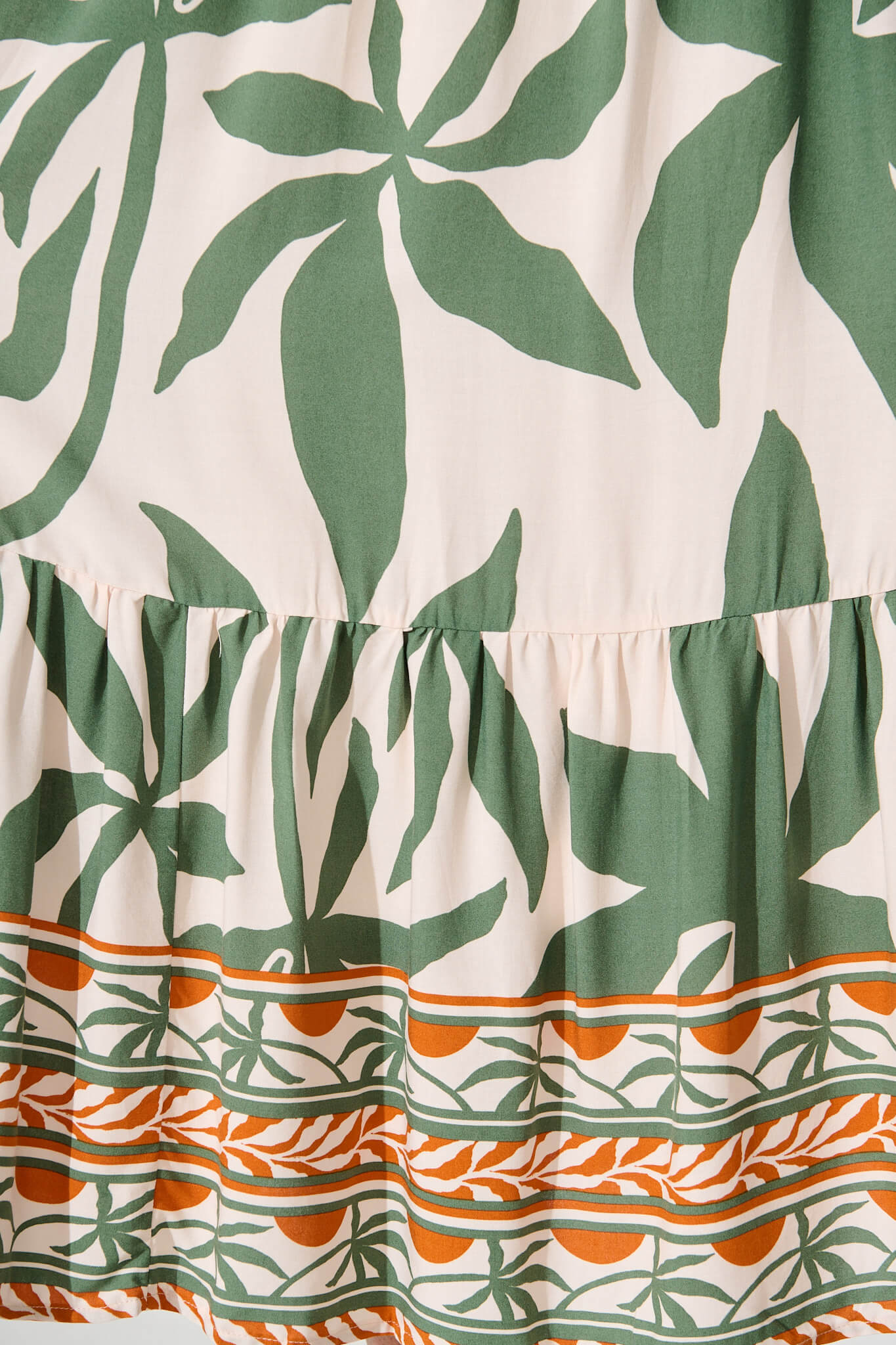 Elestria Midi Smock Dress in Cream with Green Leaf