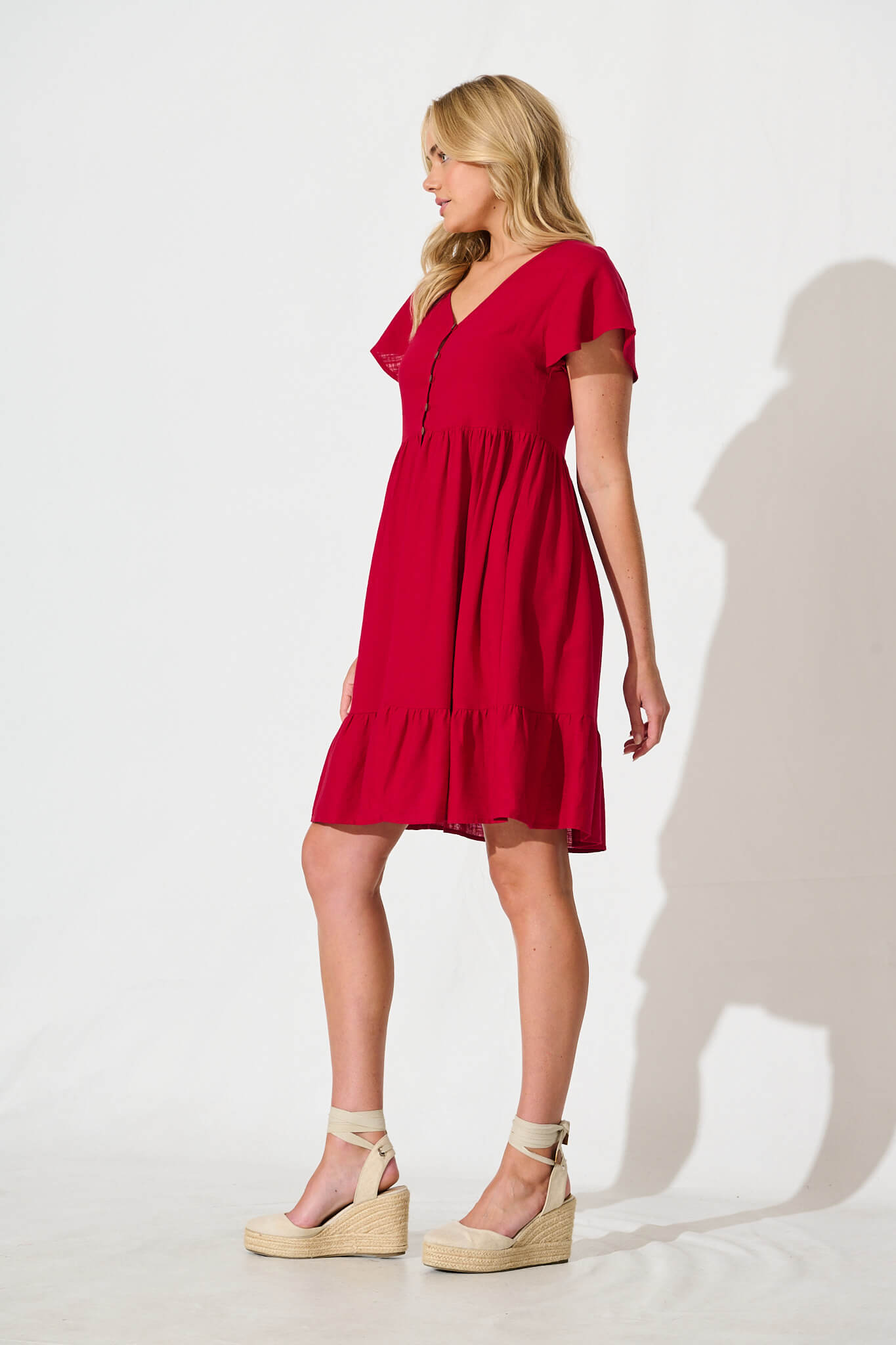 Similan Smock Dress in Red Linen Blend
